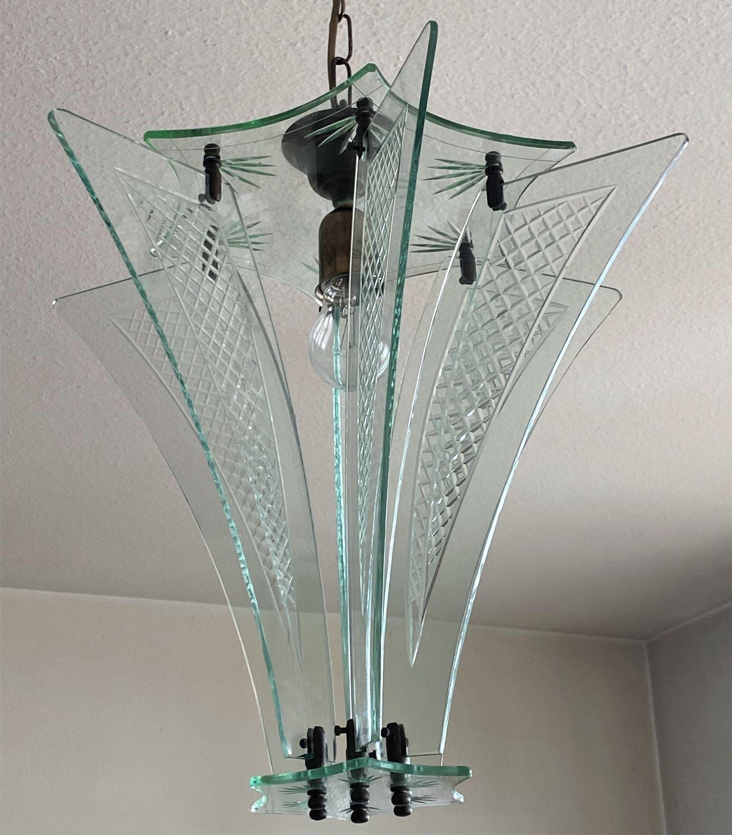 Fontana Arte Murano Clear Cut Glass Star Lantern, Italy, 1950s For Sale 1