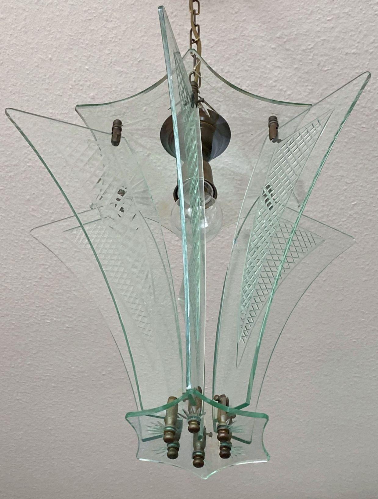 Lanterne d'étoile en verre de Murano taillé transparent Fontana Arte, Italie, années 1950 en vente 1