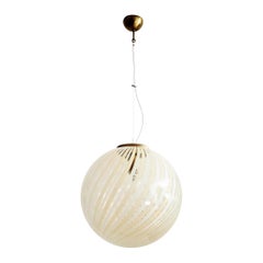 Italian Midcentury Murano Extra Large Glass Globe Chandelier with Brass Details