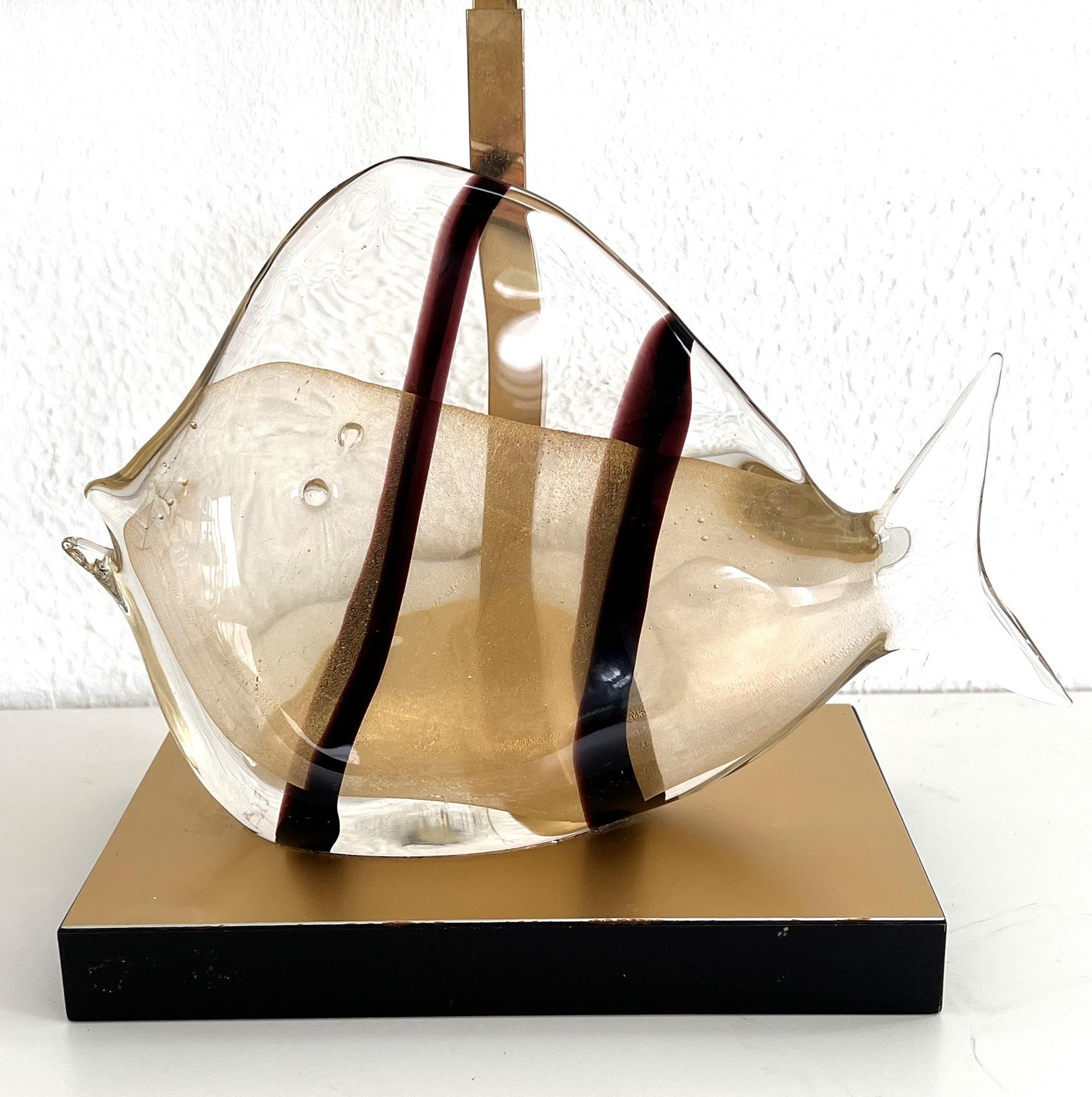 Mid-Century Modern Italian Midcentury Murano Fish Glass and Brass Table Lamp, 1970s For Sale