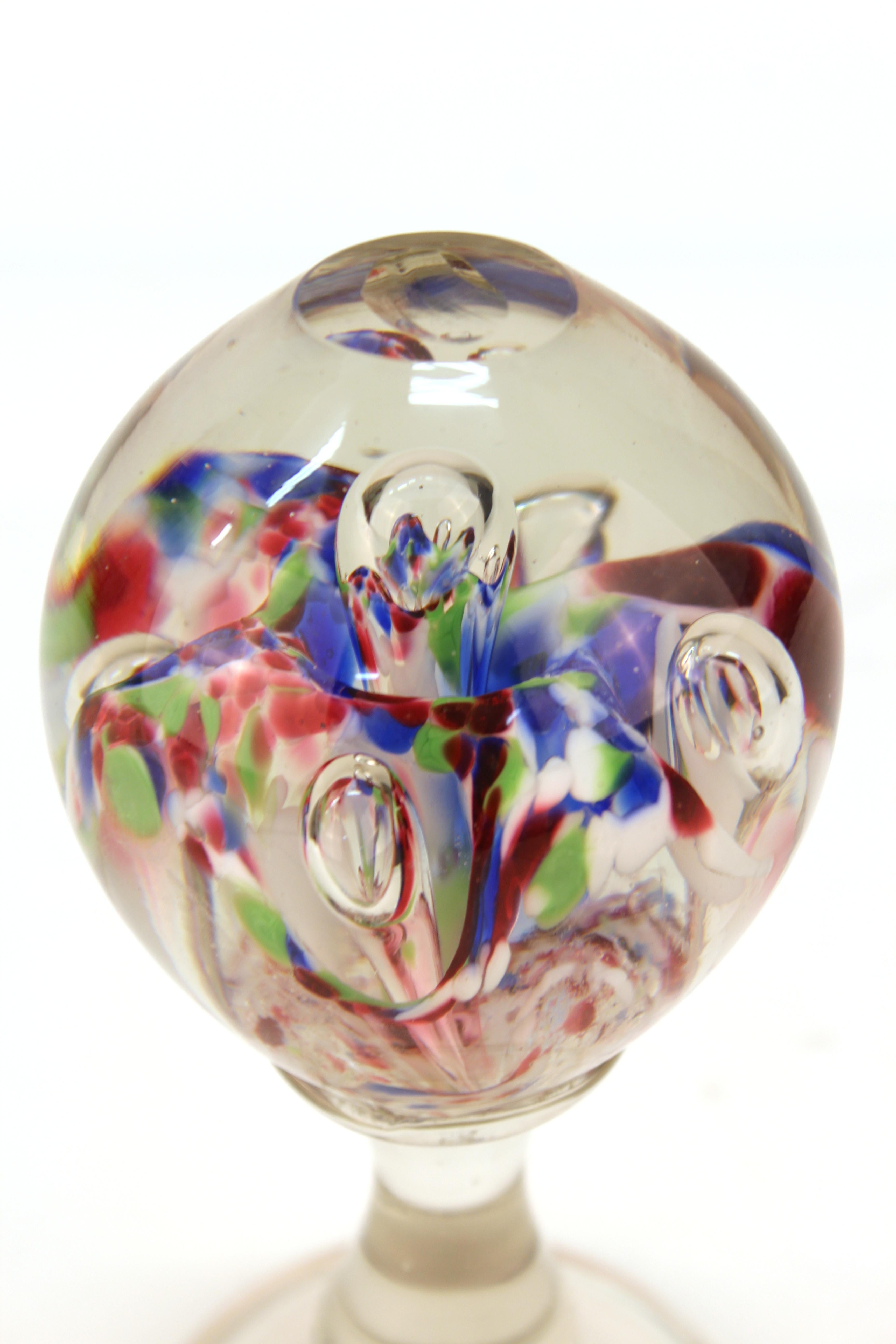 Mid-Century Modern Italian Midcentury Murano Floral Glass Sphere on Glass Stand For Sale