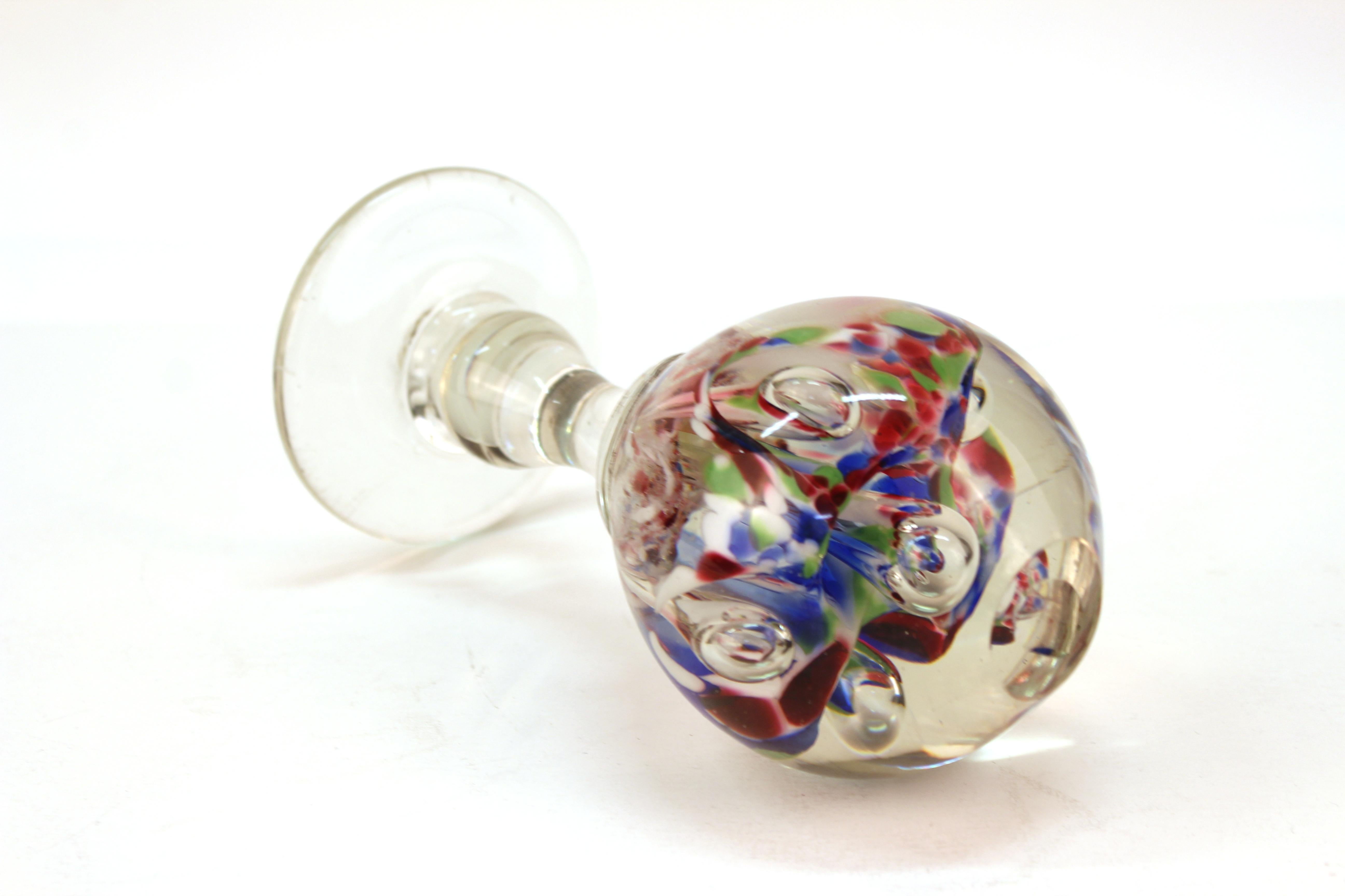 Murano Glass Italian Midcentury Murano Floral Glass Sphere on Glass Stand For Sale