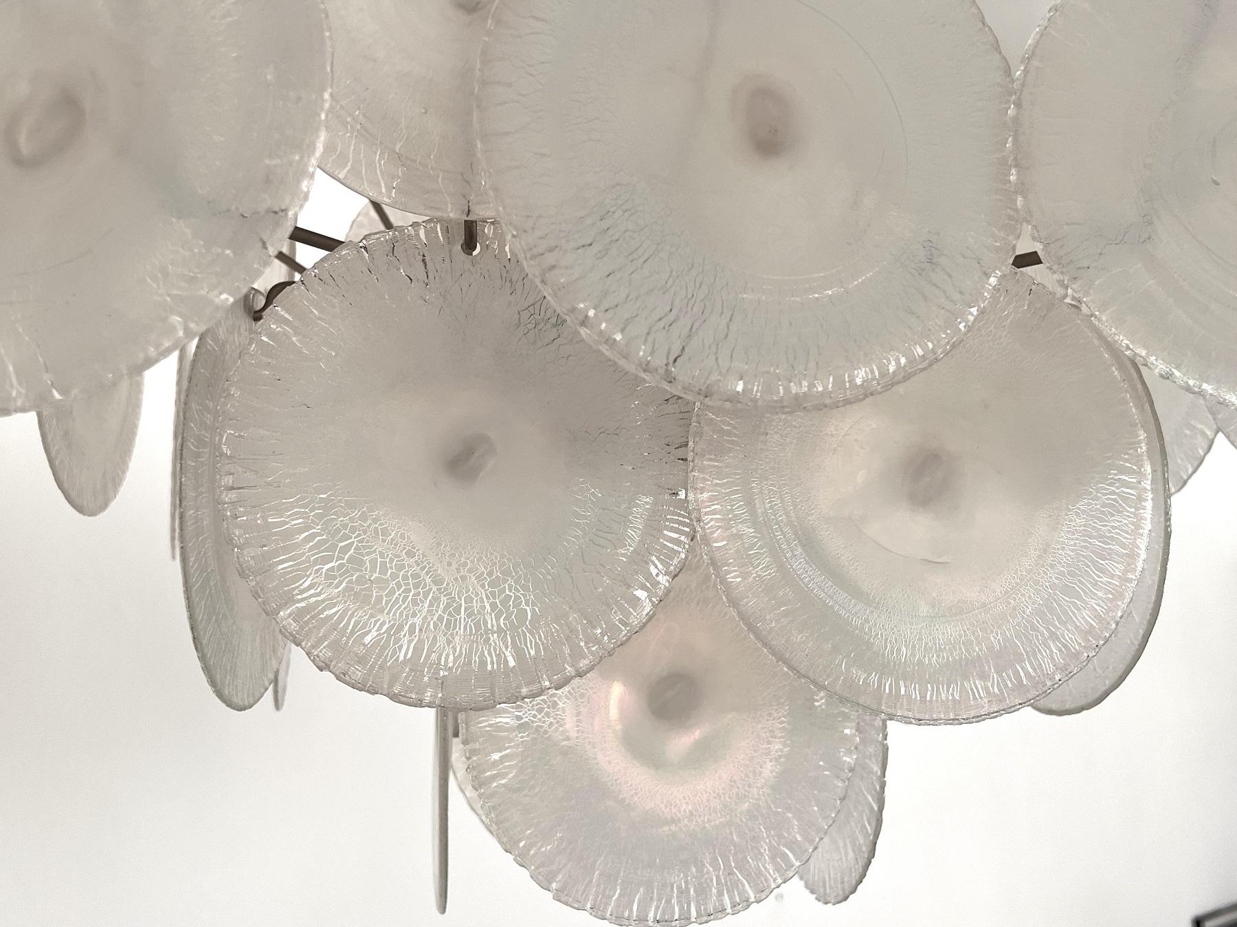 Hand-Crafted Italian Midcentury Murano Glass and Nickel Mazzega Chandelier by Carlo Nason 70s For Sale