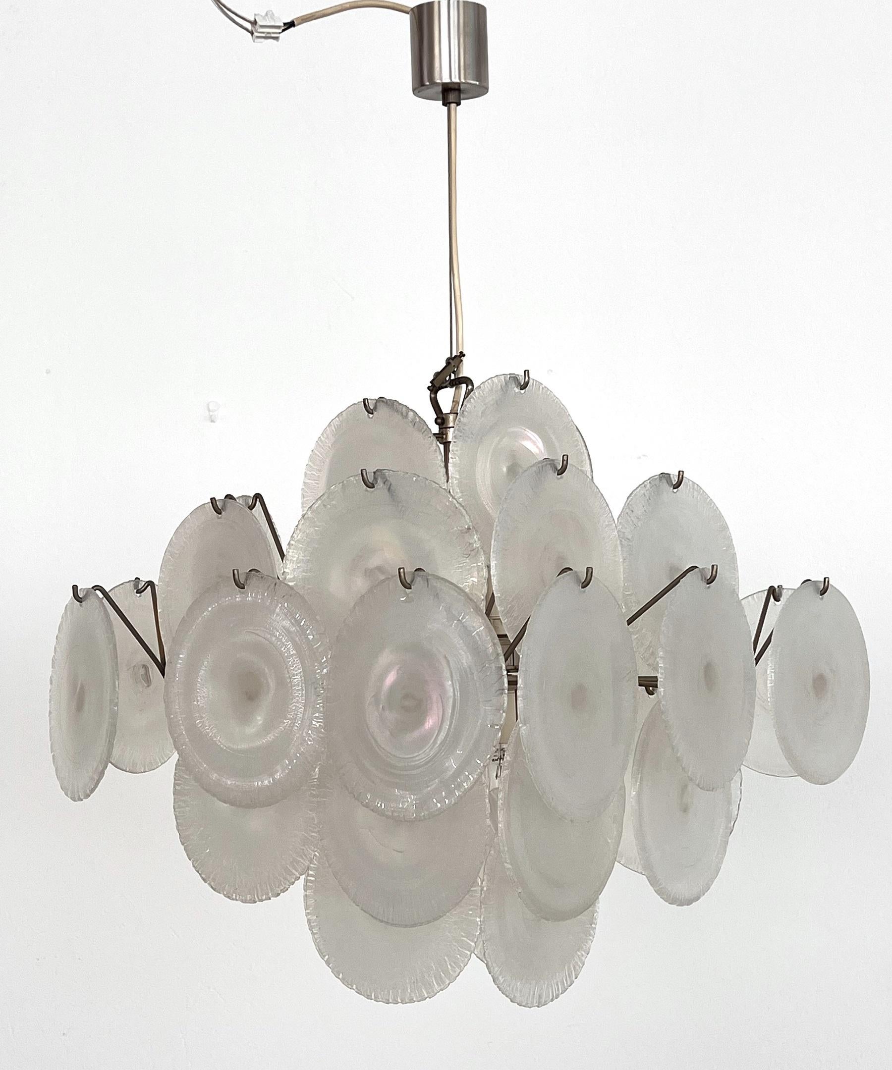 Late 20th Century Italian Midcentury Murano Glass and Nickel Mazzega Chandelier by Carlo Nason 70s For Sale