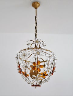Italian Midcentury Murano Glass Chandelier or Lantern with Flowers, 1950s