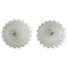 Italian Midcentury Murano Glass Flushmount Light, 1980s, Set of 2