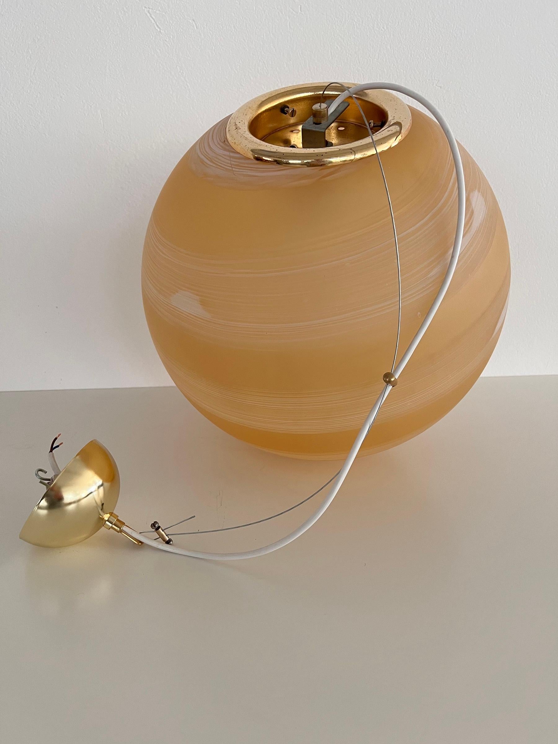 Italian Mid-Century Murano Glass Globe Chandelier with Brass Details, 1970s For Sale 4