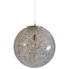 Italian Midcentury Murano Glass Globe Chandelier with Brass Details, 1970s