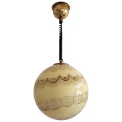 Vintage Italian Midcentury Murano Glass Globe Chandelier with Brass Details, 1970s