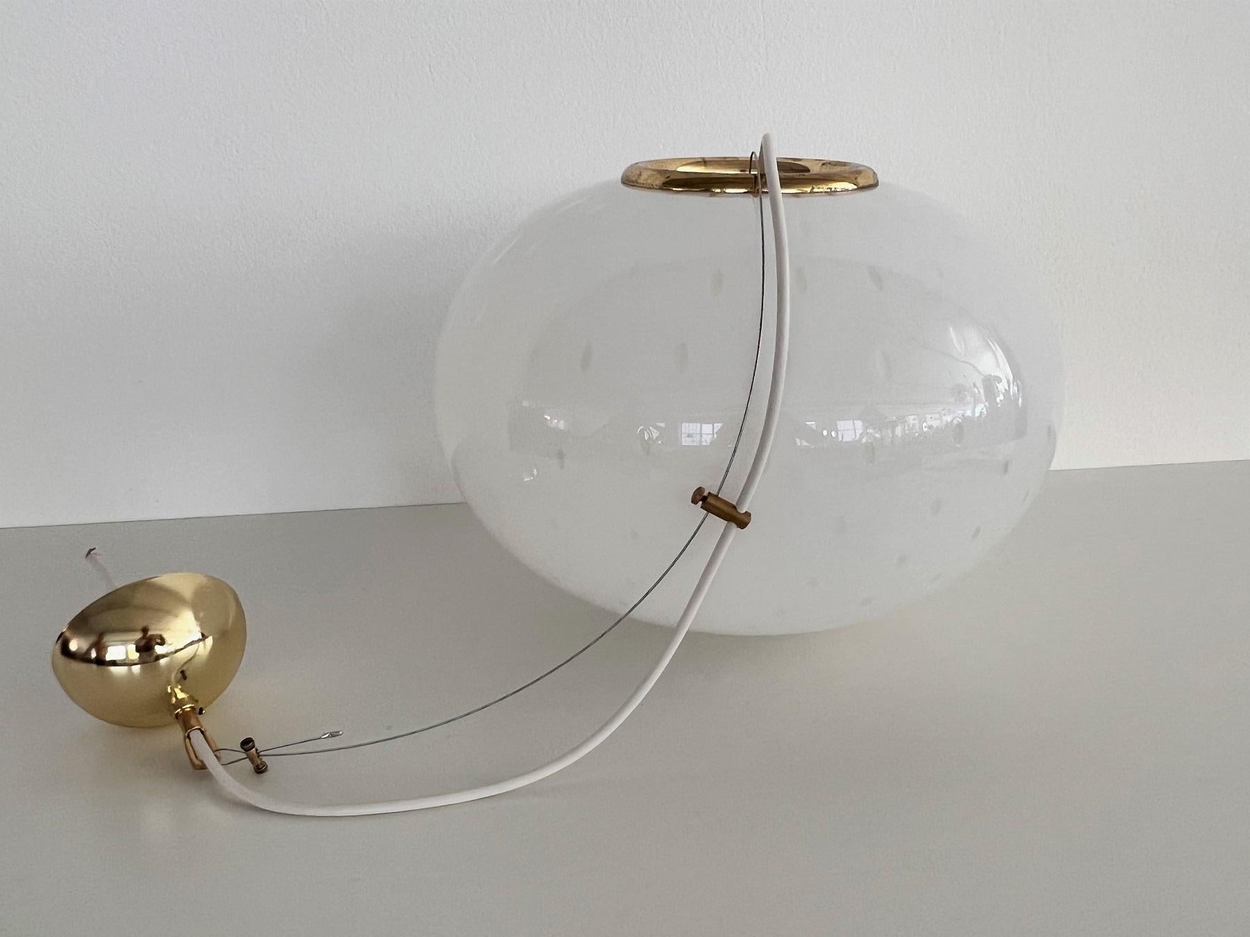 Italian Midcentury Murano Glass Globe Chandelier with Dots and Metal Details 5
