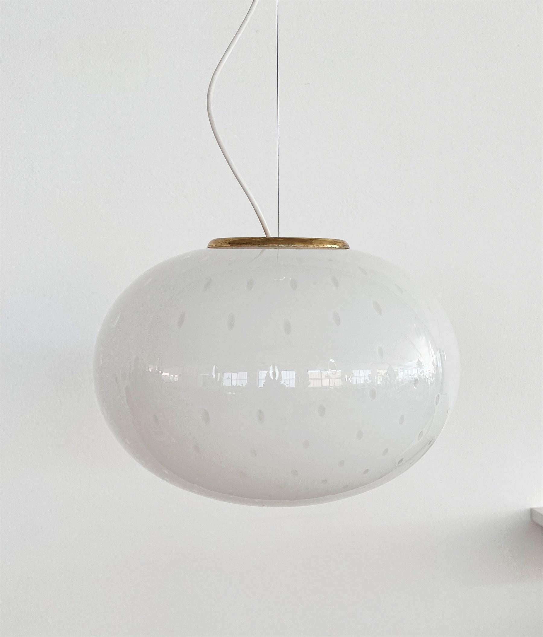 Italian Midcentury Murano Glass Globe Chandelier with Dots and Metal Details 8