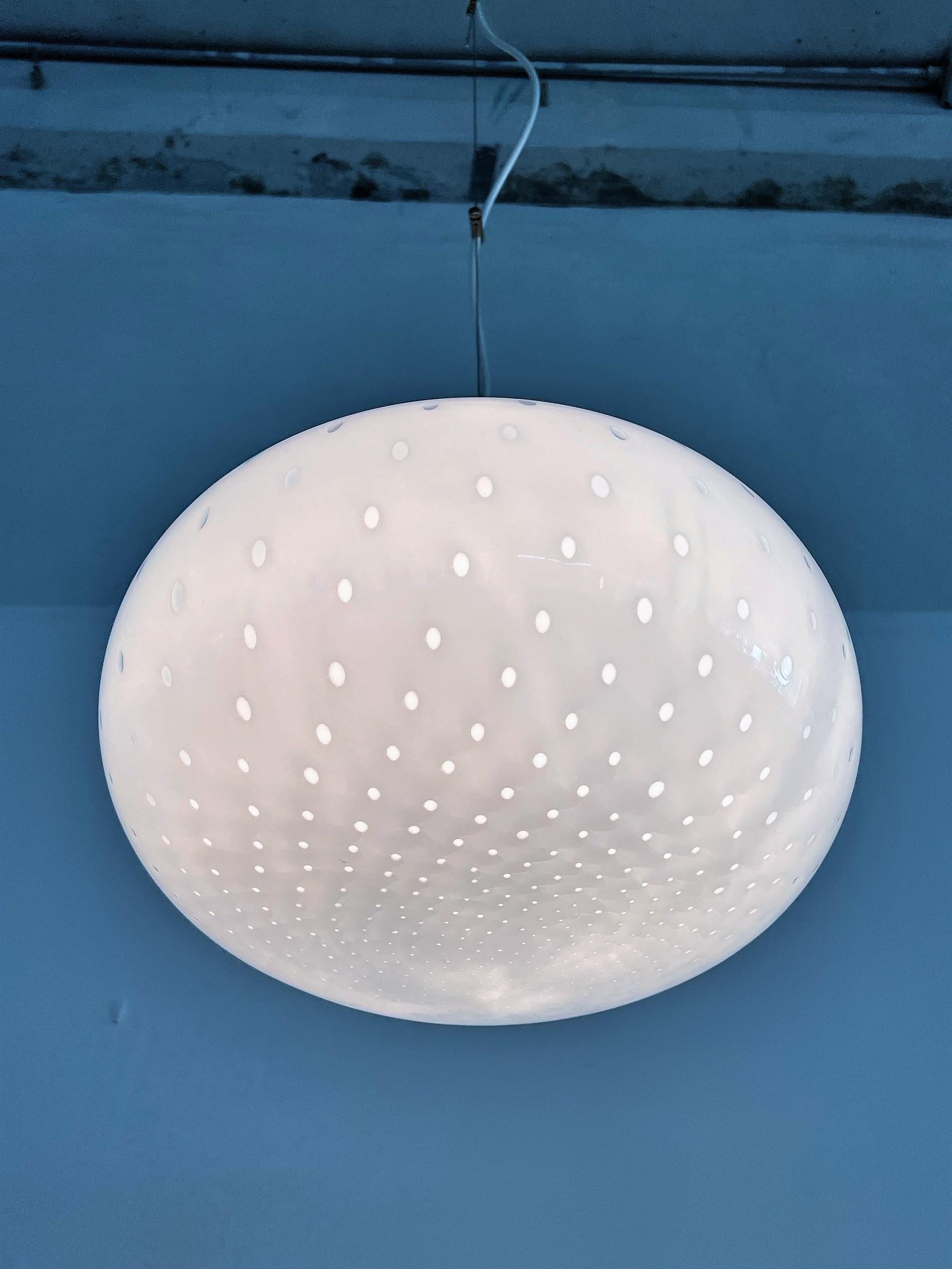 Italian Midcentury Murano Glass Globe Chandelier with Dots and Metal Details 9