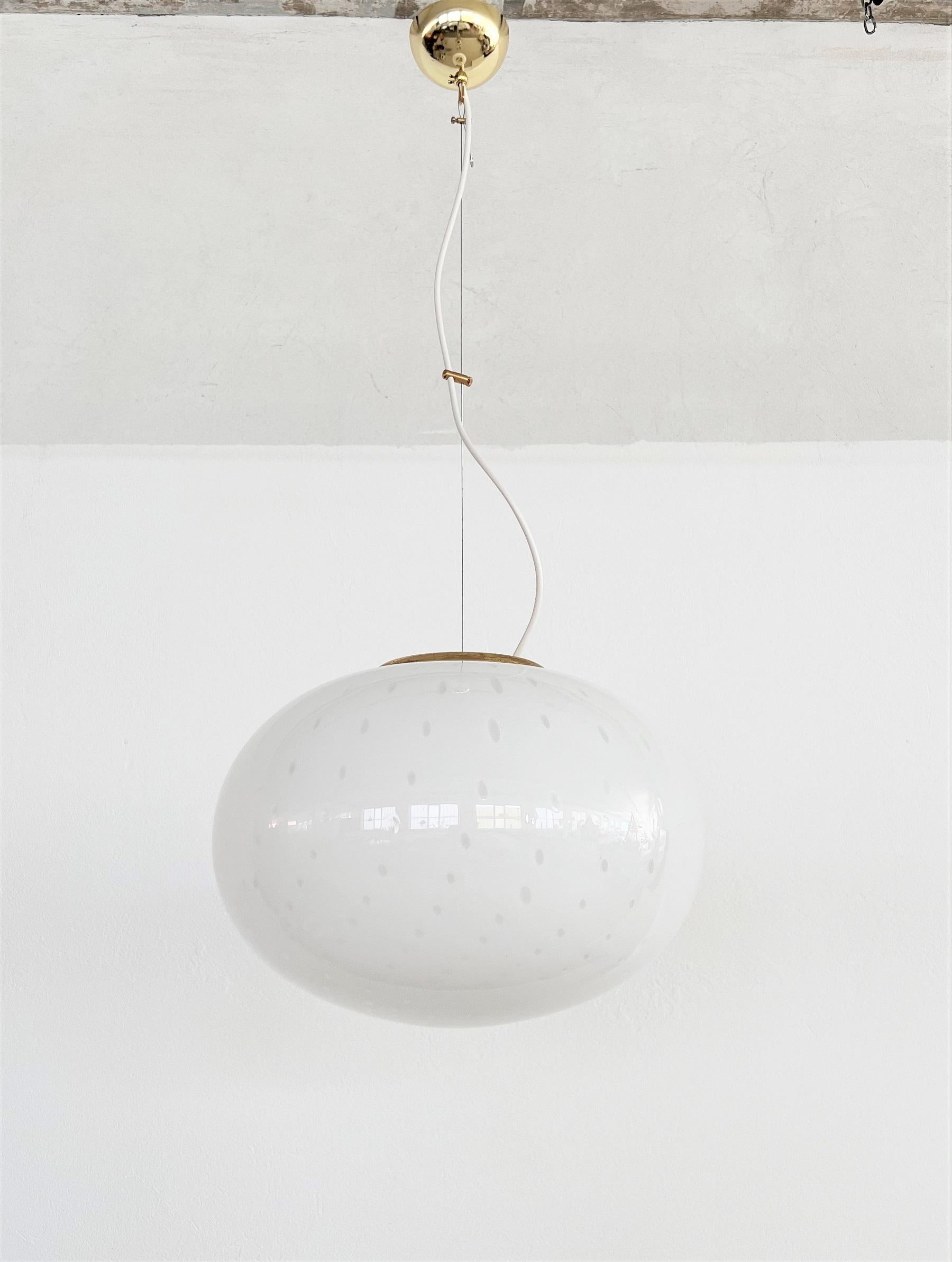 Mid-Century Modern Italian Midcentury Murano Glass Globe Chandelier with Dots and Metal Details
