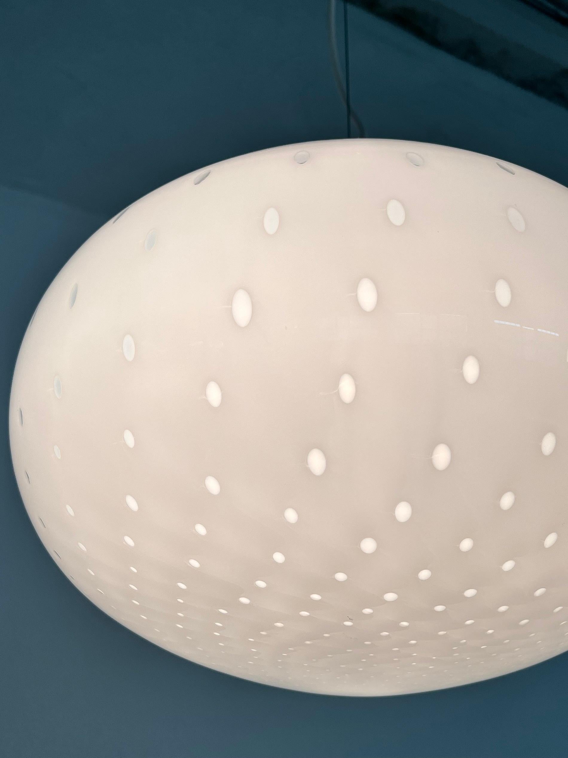 Late 20th Century Italian Midcentury Murano Glass Globe Chandelier with Dots and Metal Details