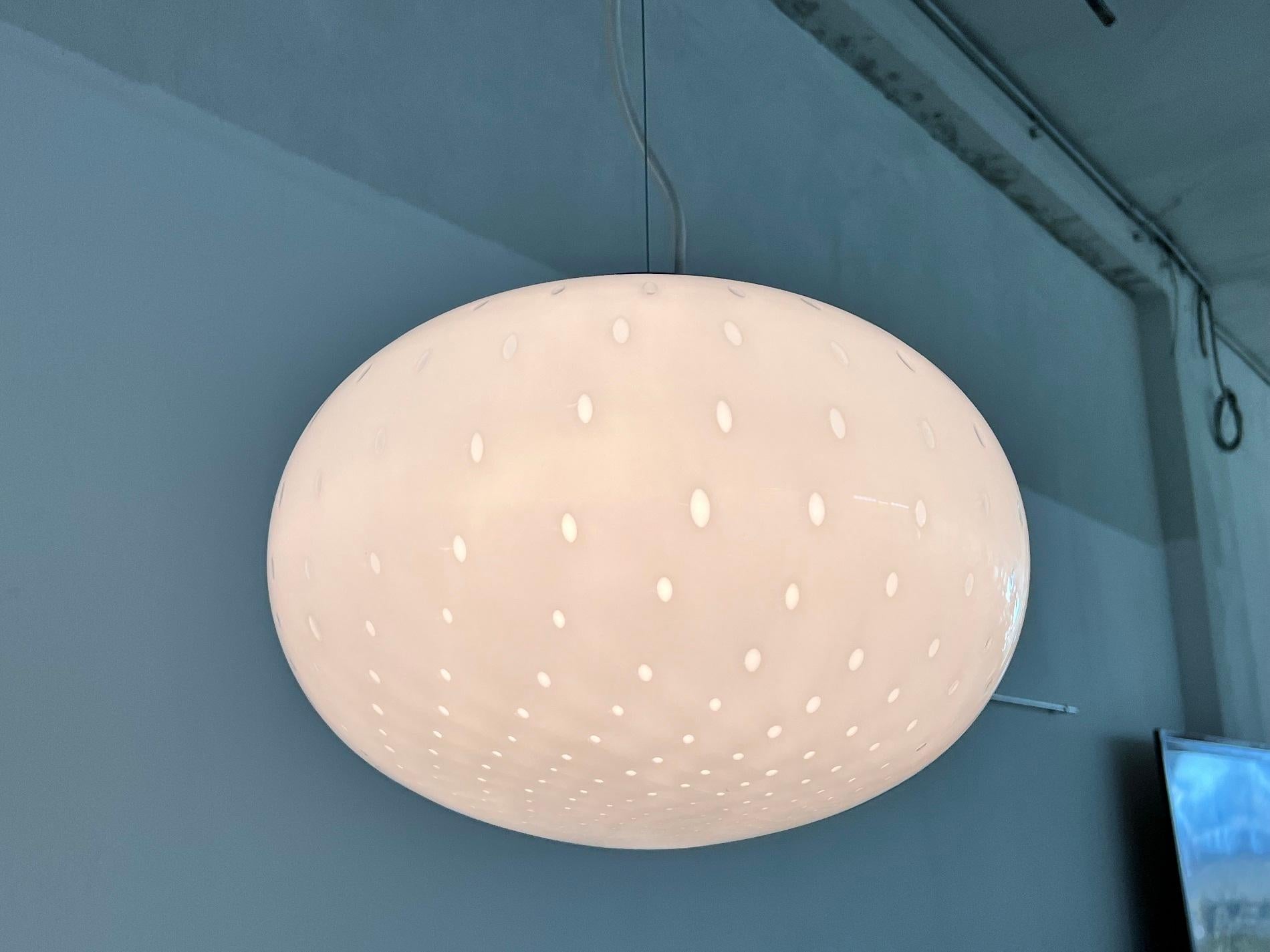 Italian Midcentury Murano Glass Globe Chandelier with Dots and Metal Details 1