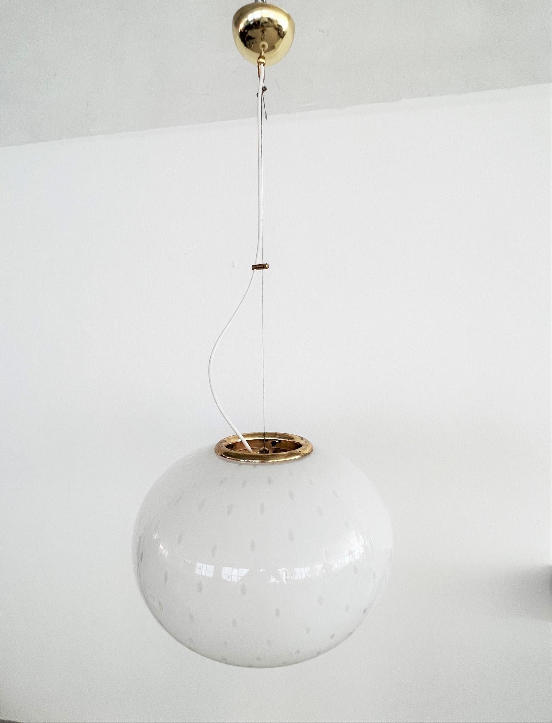 Italian Midcentury Murano Glass Globe Chandelier with Dots and Metal Details 3