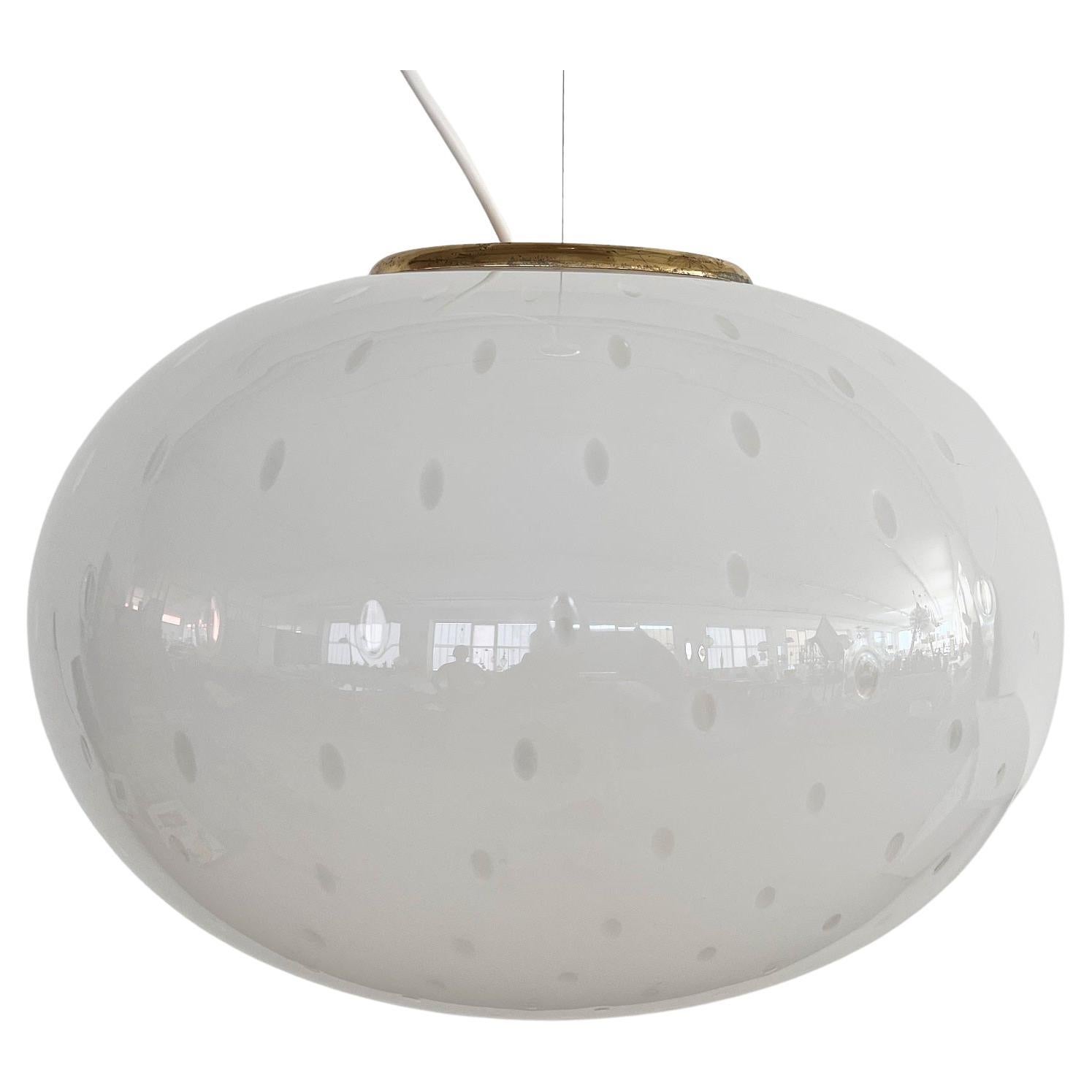 Italian Midcentury Murano Glass Globe Chandelier with Dots and Metal Details
