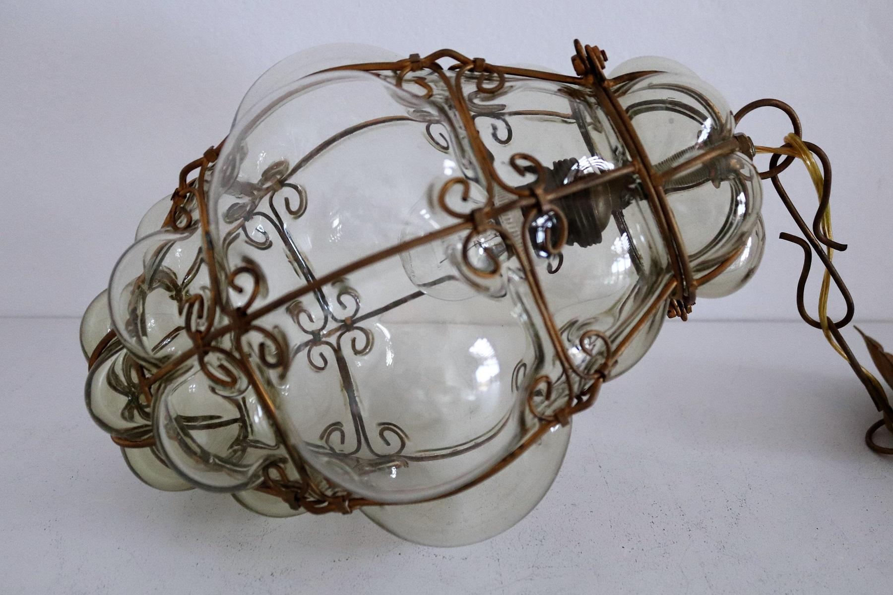 Italian Midcentury Murano Glass Lantern in Metal Cage and Amber Glass, 1950s 3