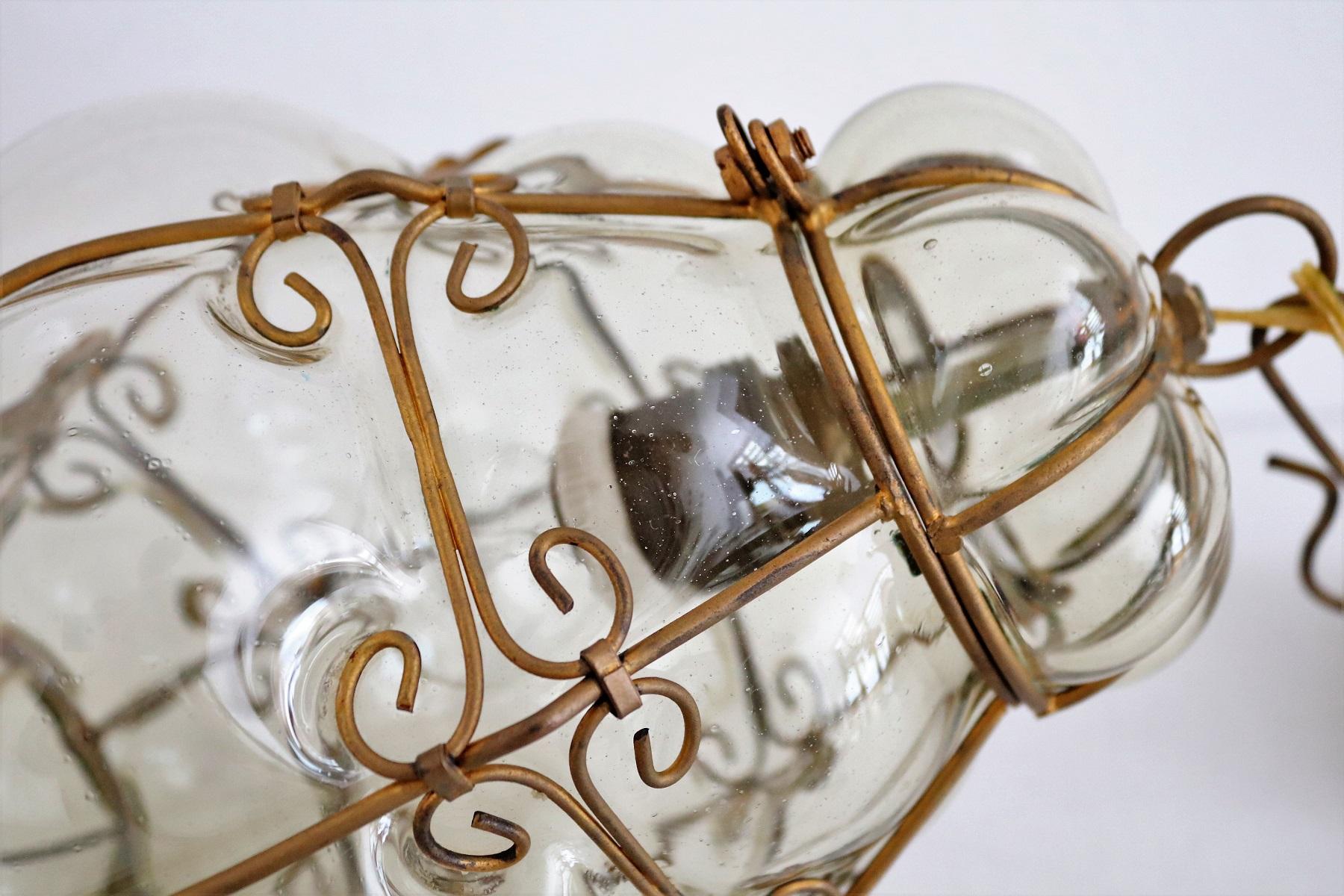 Italian Midcentury Murano Glass Lantern in Metal Cage and Amber Glass, 1950s 5