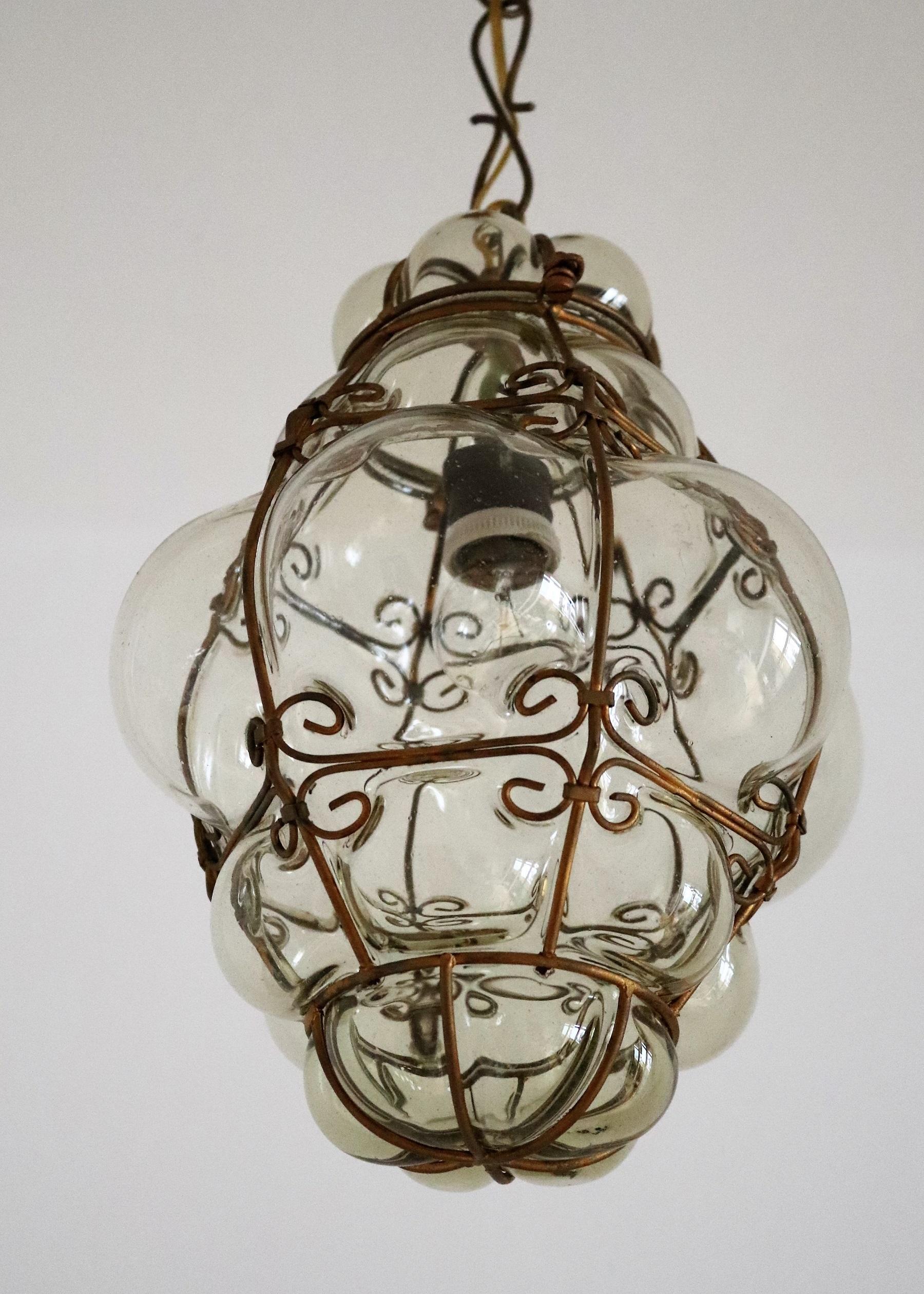 Mid-Century Modern Italian Midcentury Murano Glass Lantern in Metal Cage and Amber Glass, 1950s