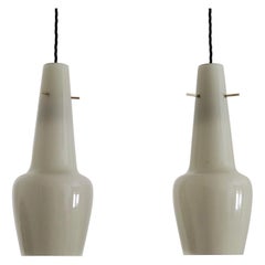 Italian Midcentury Murano Glass Pendant Lamps in Grey Jacketed Glass, 1960s