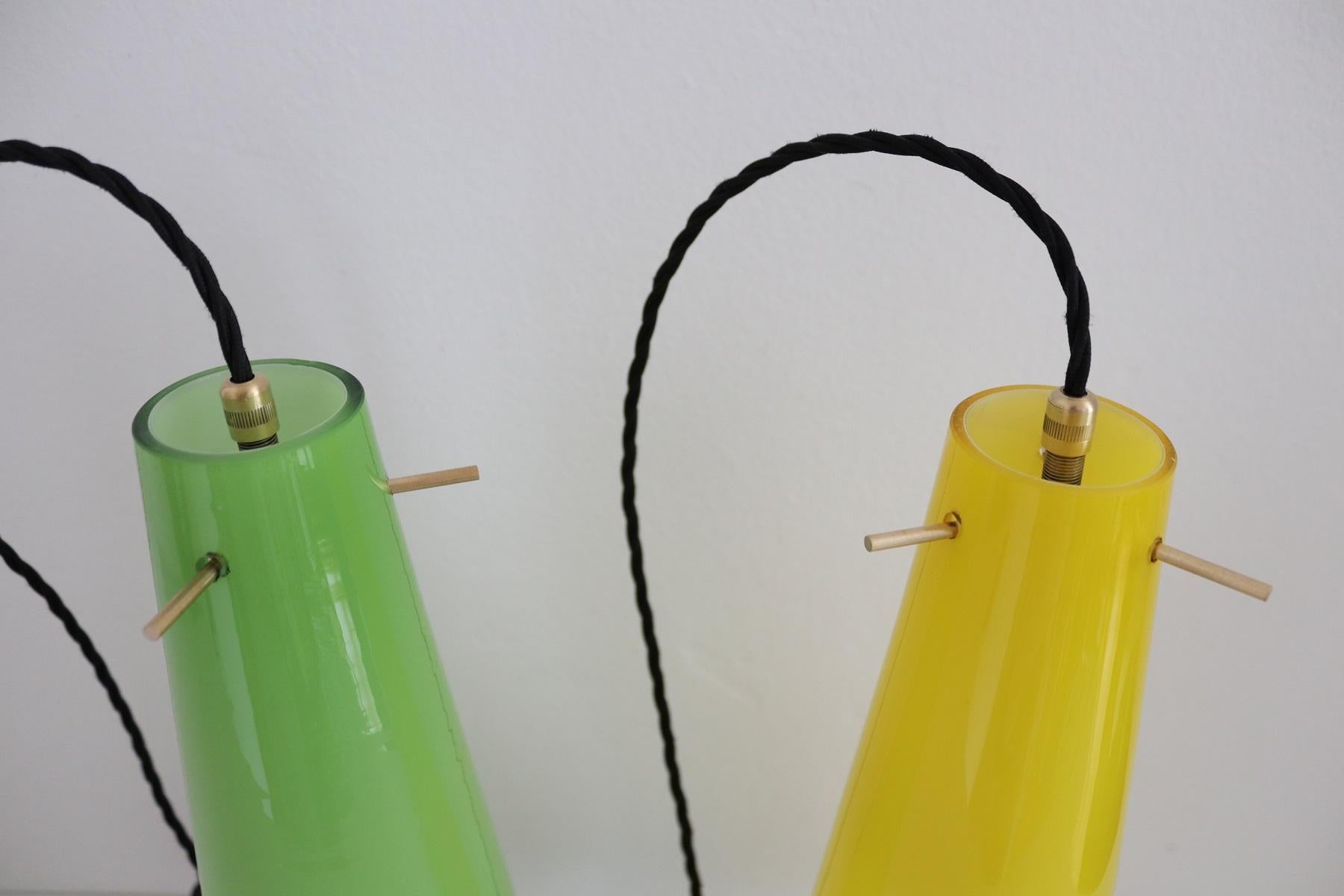 Italian Midcentury Murano Glass Pendants in Green and Yellow, 1970s 8