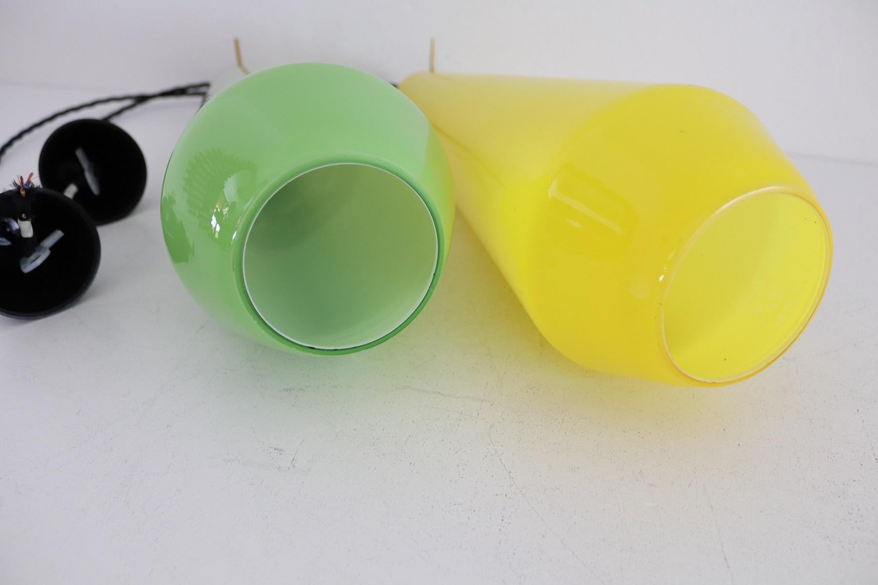 Italian Midcentury Murano Glass Pendants in Green and Yellow, 1970s 9