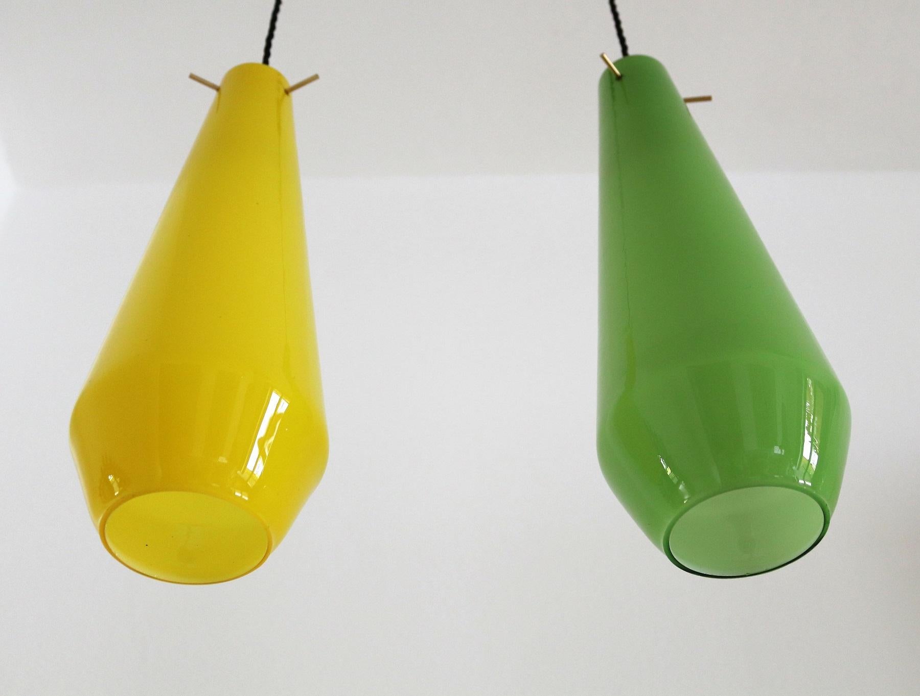 Mid-Century Modern Italian Midcentury Murano Glass Pendants in Green and Yellow, 1970s