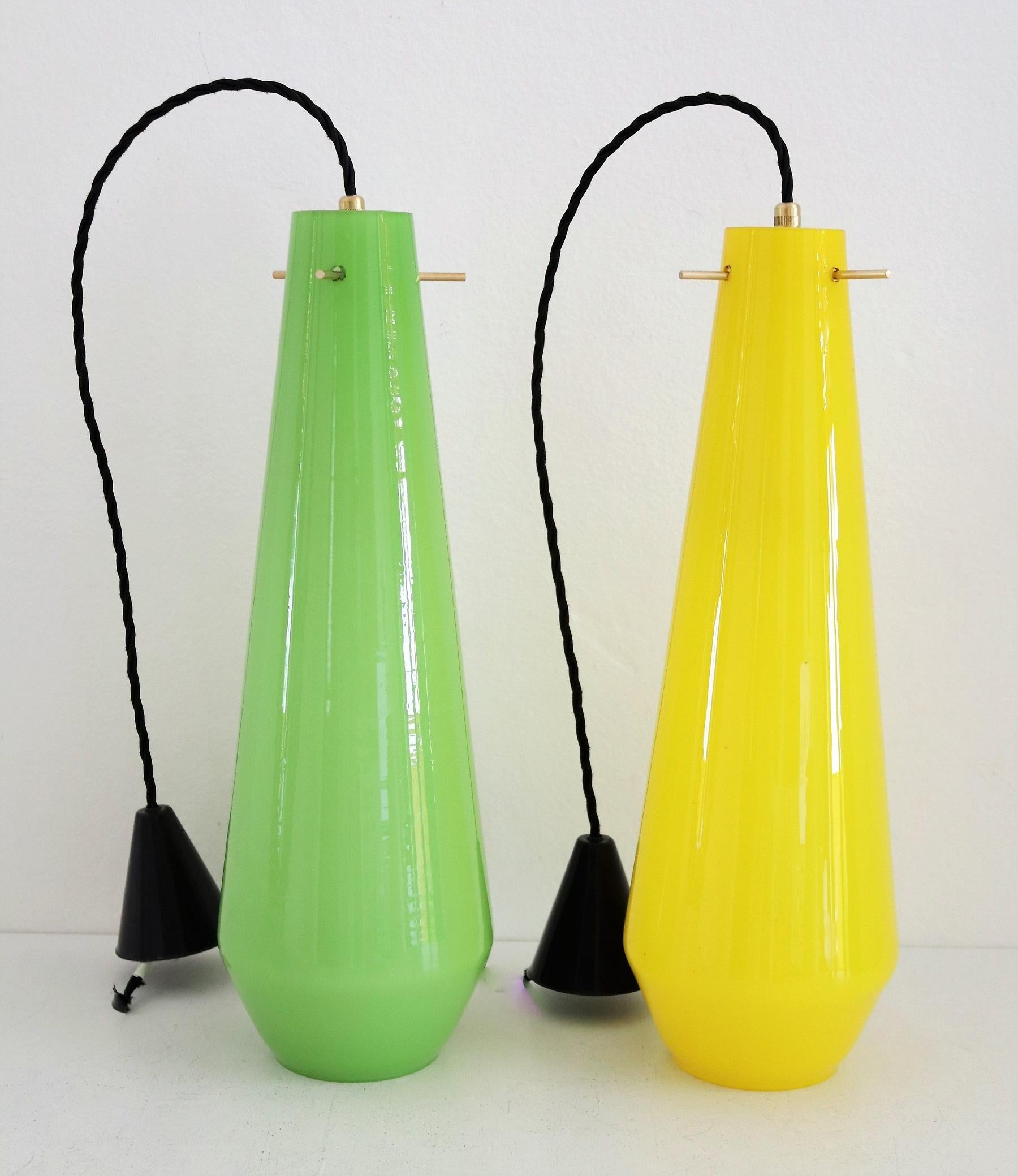 Italian Midcentury Murano Glass Pendants in Green and Yellow, 1970s 1