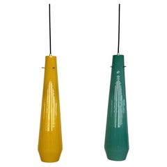 Italian Midcentury Murano Glass Pendants in Green and Yellow by Vistosi, 1970s