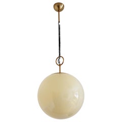 Italian Midcentury Murano Glass Sphere Chandelier with Brass Details, 1970s