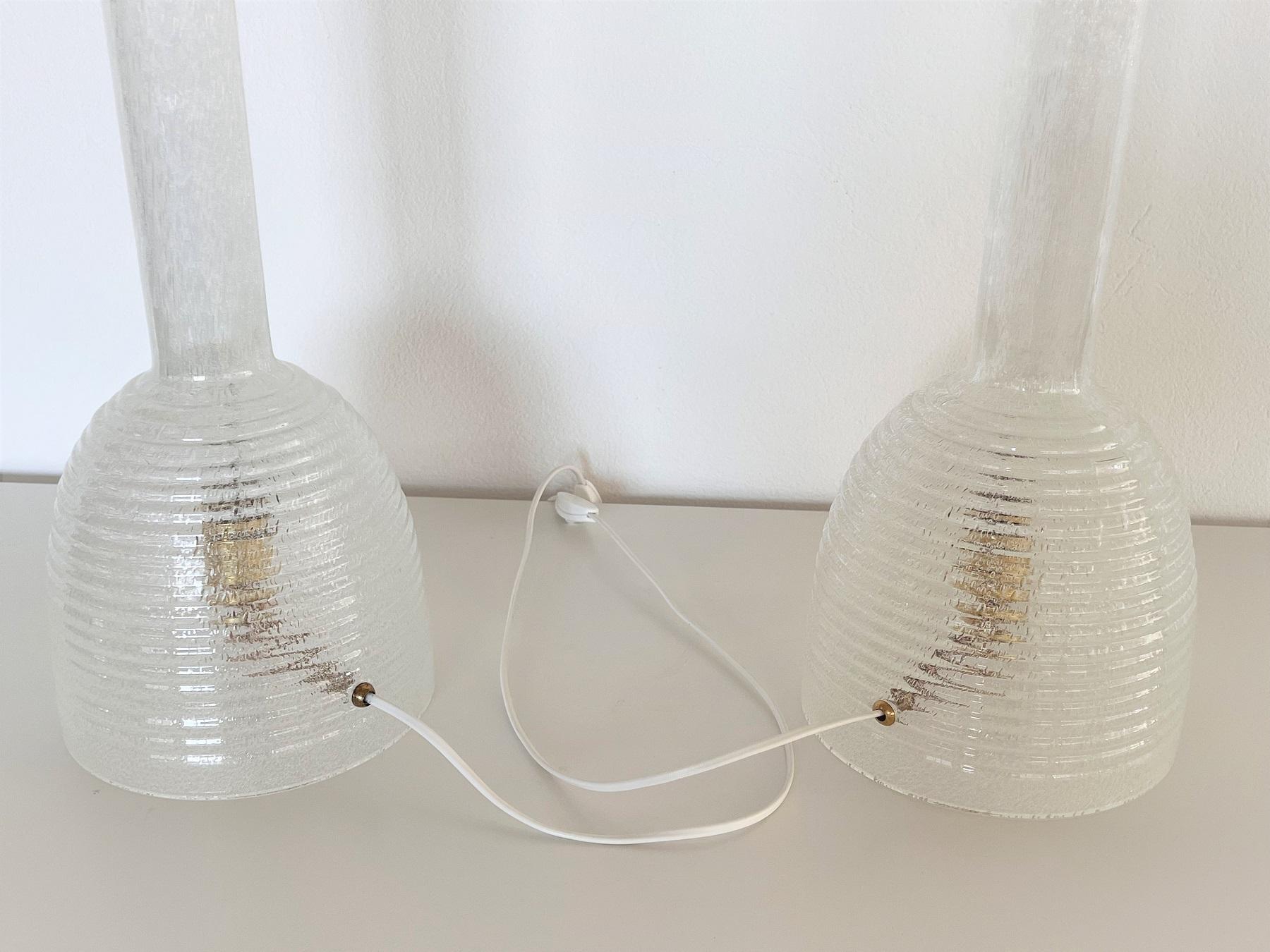 Brass Italian Mid-Century Murano Glass Table Lamps by Carlo Nason for Mazzega, 1970s For Sale