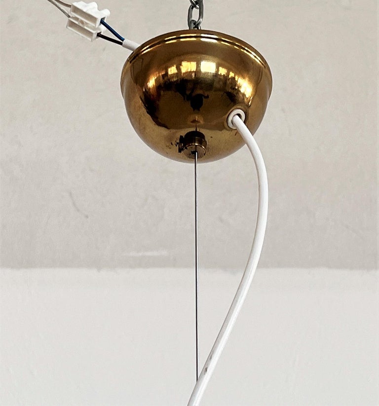 Italian Midcentury Murano Large Glass Globe Chandelier with Brass Details, 1970s For Sale 2