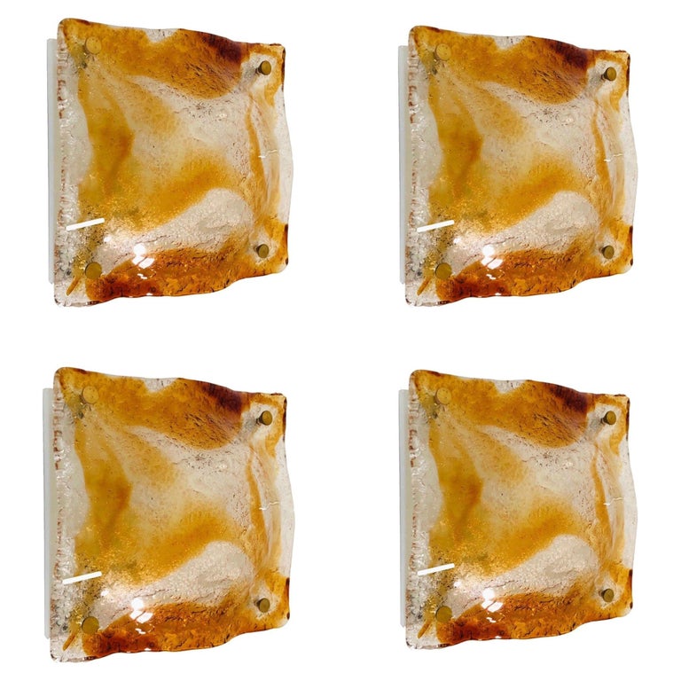 Italian Midcentury Murano Set of Four Wall Lights by Mazzega, 1970s For Sale