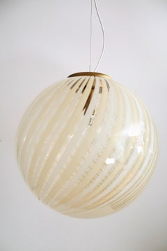 Italian Midcentury Murano Extra Large Glass Globe Chandelier with Brass Details