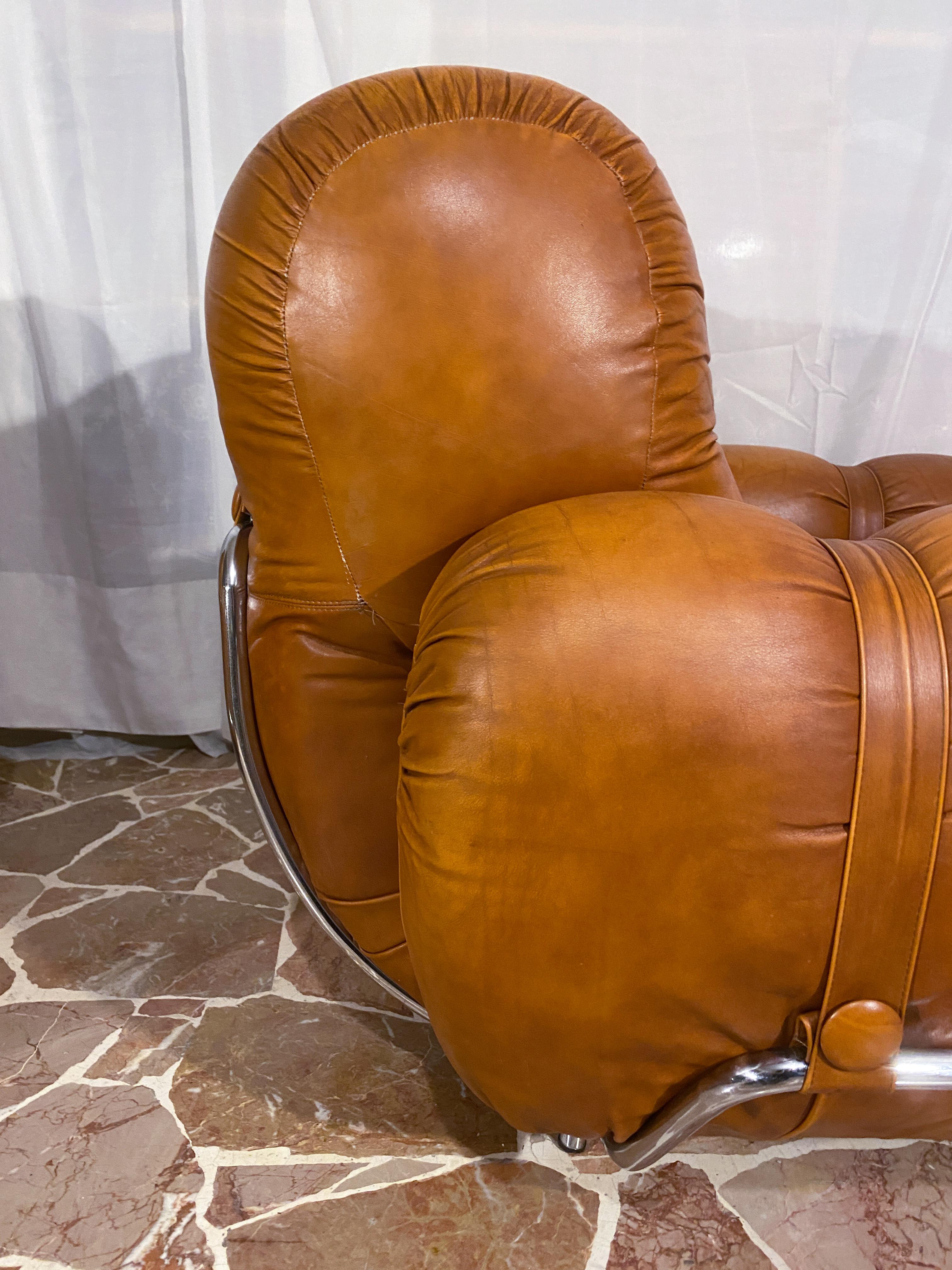 Italian Mid-Century Natural Leather Space Age Armchairs, 1970s For Sale 5
