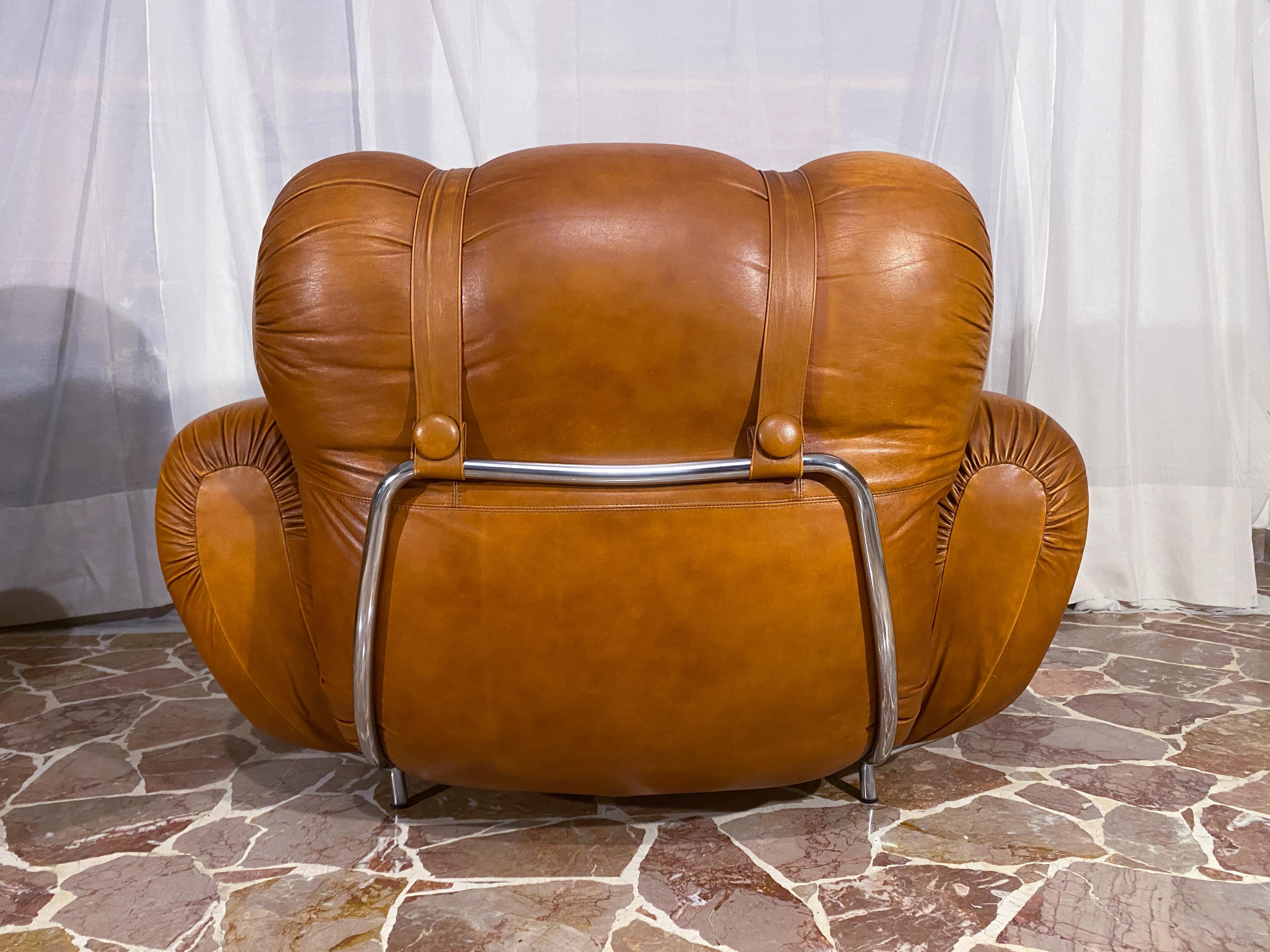 Italian Mid-Century Natural Leather Space Age Armchairs, 1970s For Sale 13