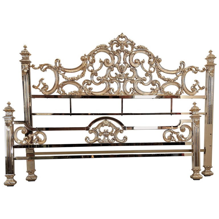 Italian Midcentury Neoclassical, Vintage King Size Brass Bed