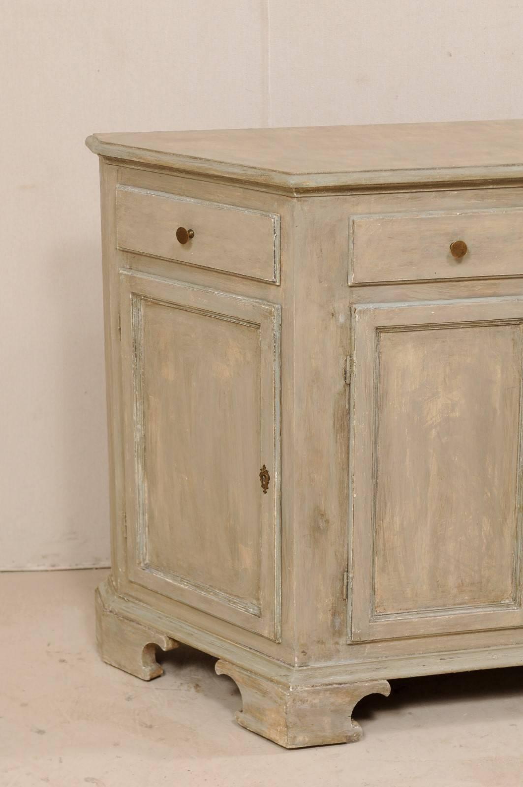 Carved Italian Midcentury Neutral Painted Wood Buffet Cabinet on Bracket Feet