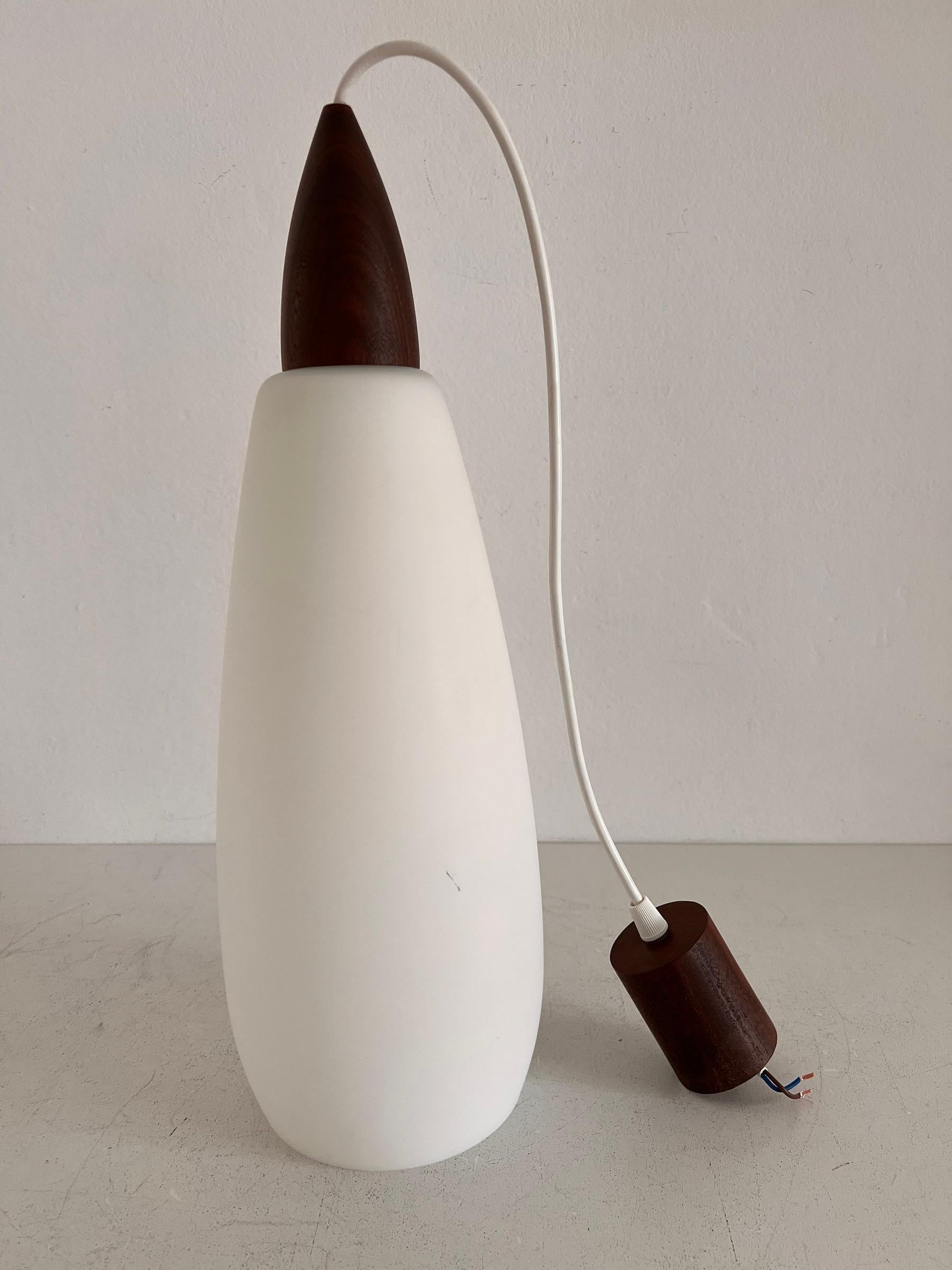 Italian Midcentury Nordic Style Pendant in Teak and Milk Glass, 1960s For Sale 7