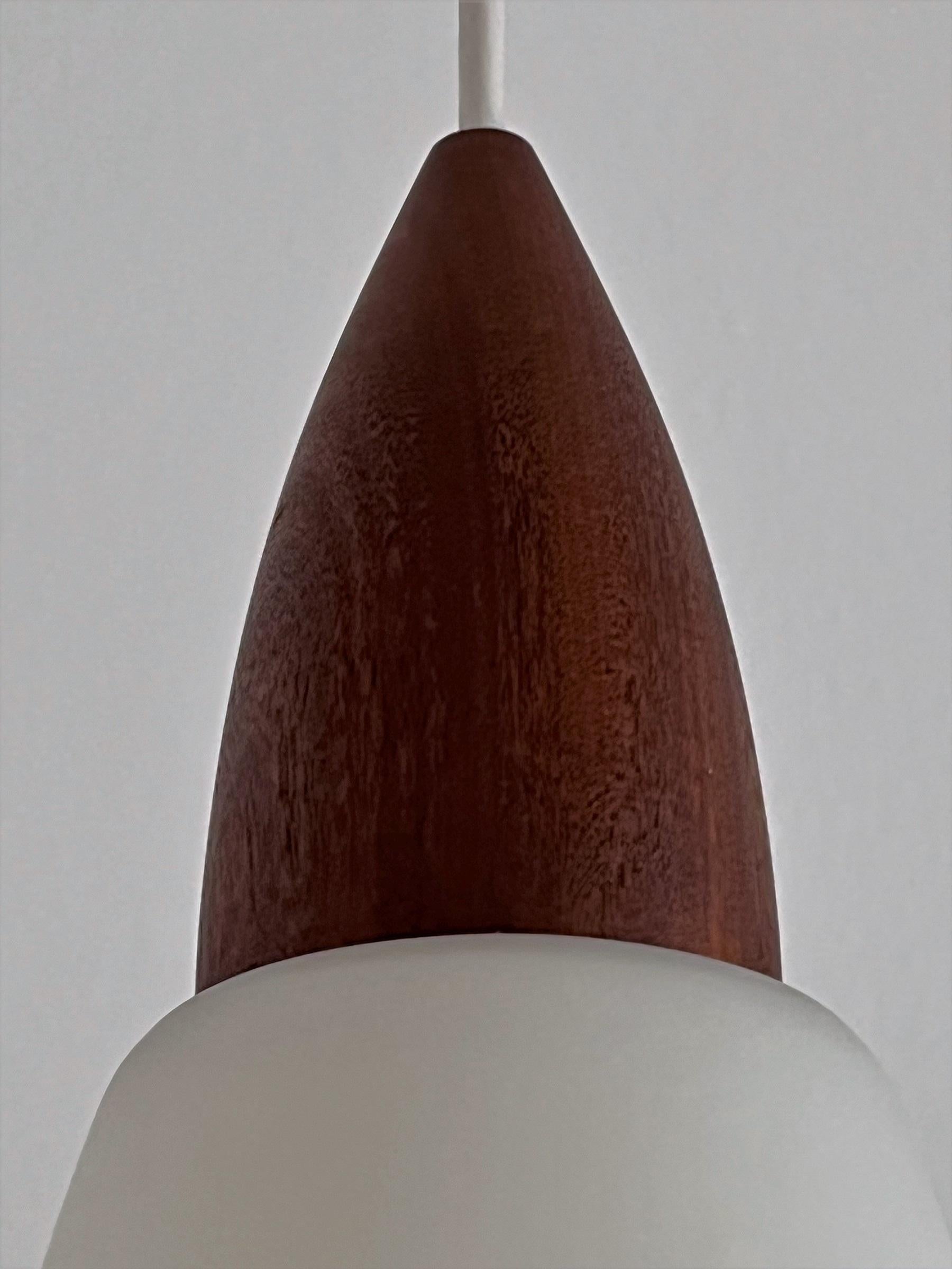 Milieu du XXe siècle Lampe à suspension de style nordique italien du milieu du siècle dernier en teck et verre dépoli, années 1960 en vente