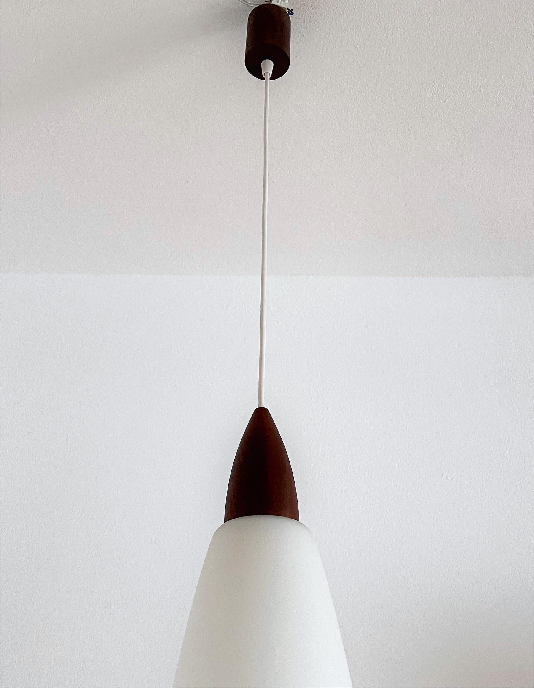 Verre dépoli Lampe à suspension de style nordique italien du milieu du siècle dernier en teck et verre dépoli, années 1960 en vente
