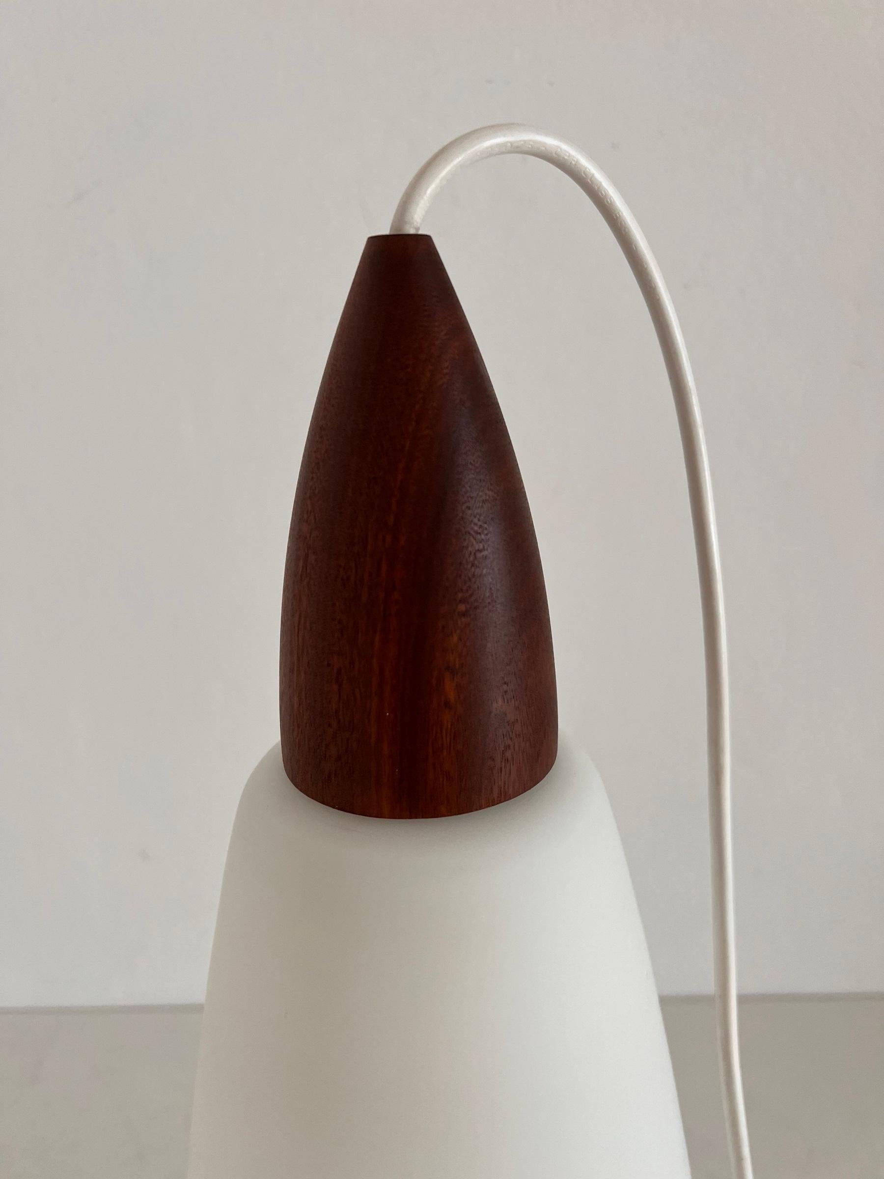 Italian Midcentury Nordic Style Pendant in Teak and Milk Glass, 1960s For Sale 4