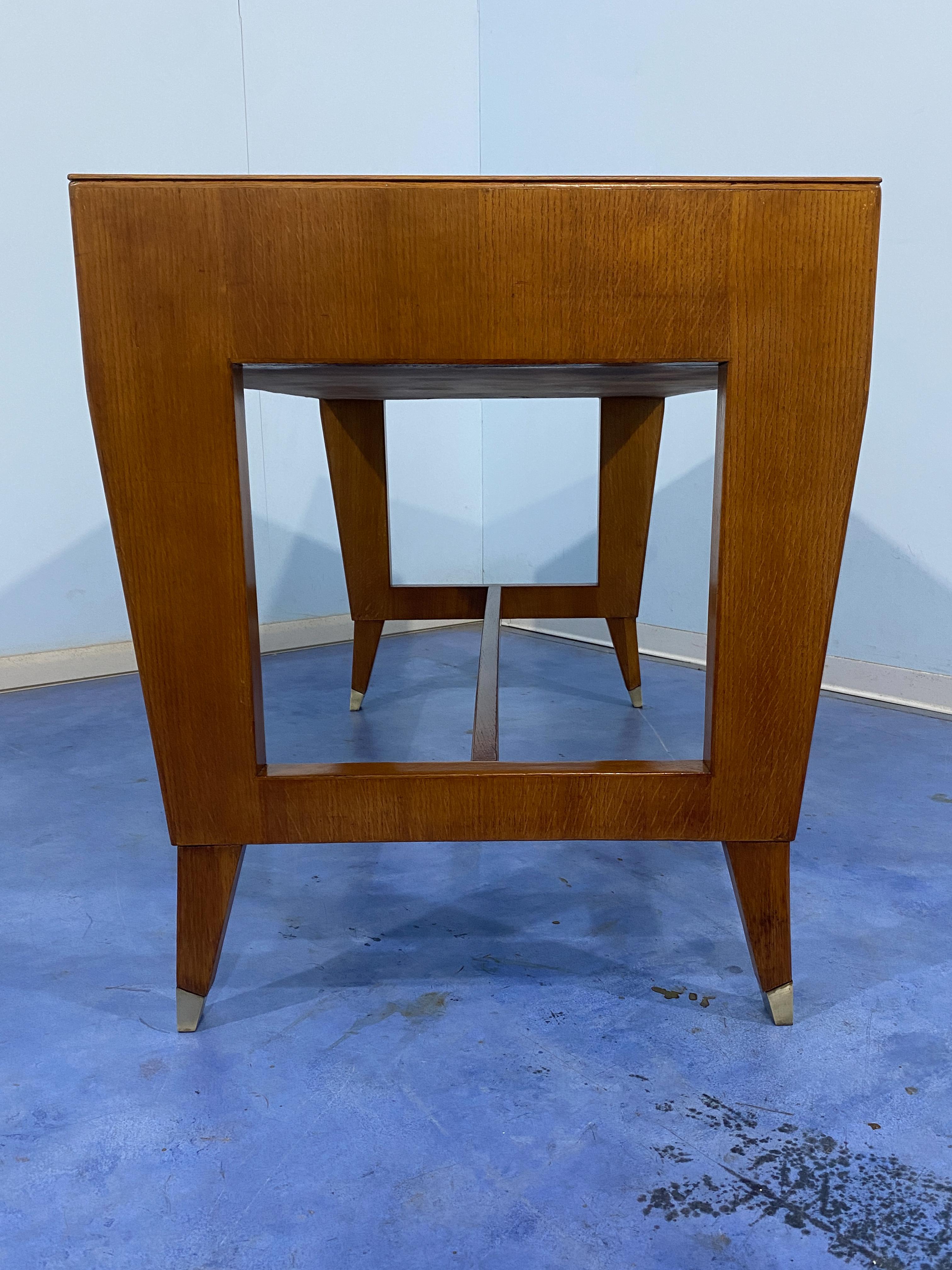 Brass Italian Midcentury Oak Executive Desk Designed by Gio' Ponti in 1950 for BNL