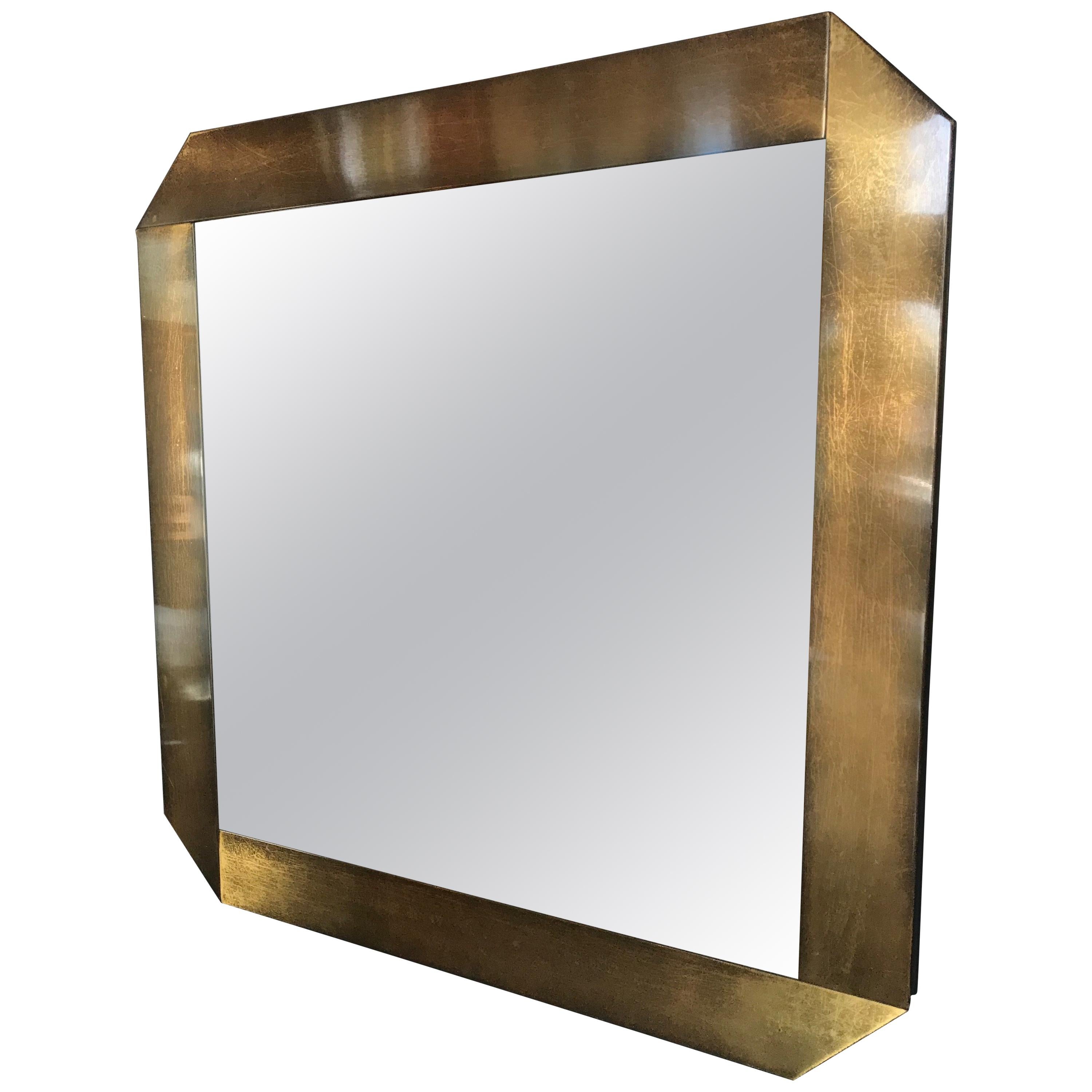 Italian Midcentury Octagonal Bronze Frame Mirror, 1970s