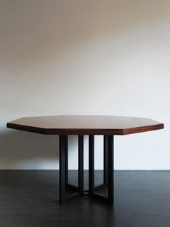 Italian Midcentury Octagonal Dark Wood Dining Table or Office Table, 1960s