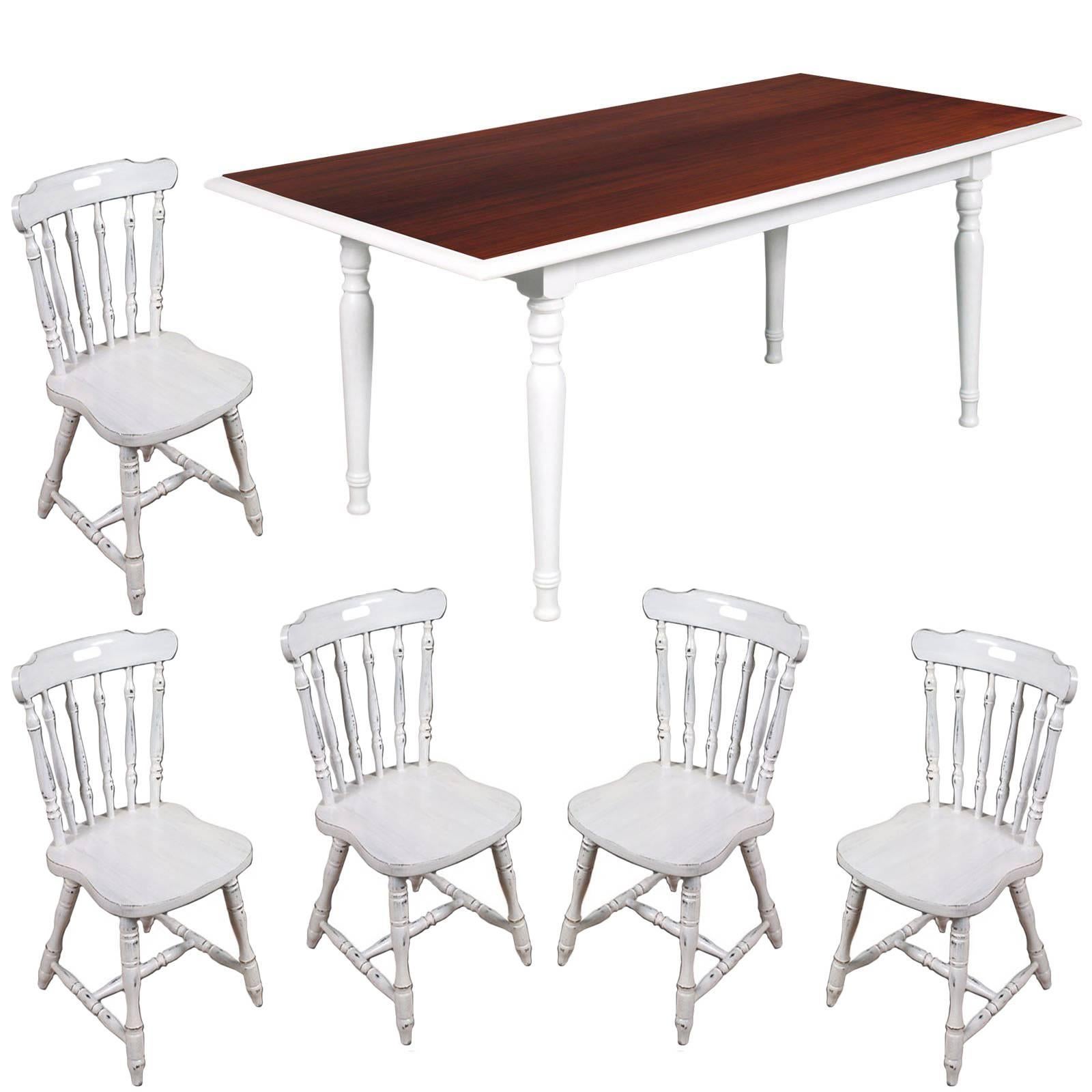 Italy Dining Chairs & Table, Old America, country , White color painted For Sale