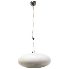 Italian Midcentury Opaline Glass and Steel Chandelier Pastiglia, 1950s