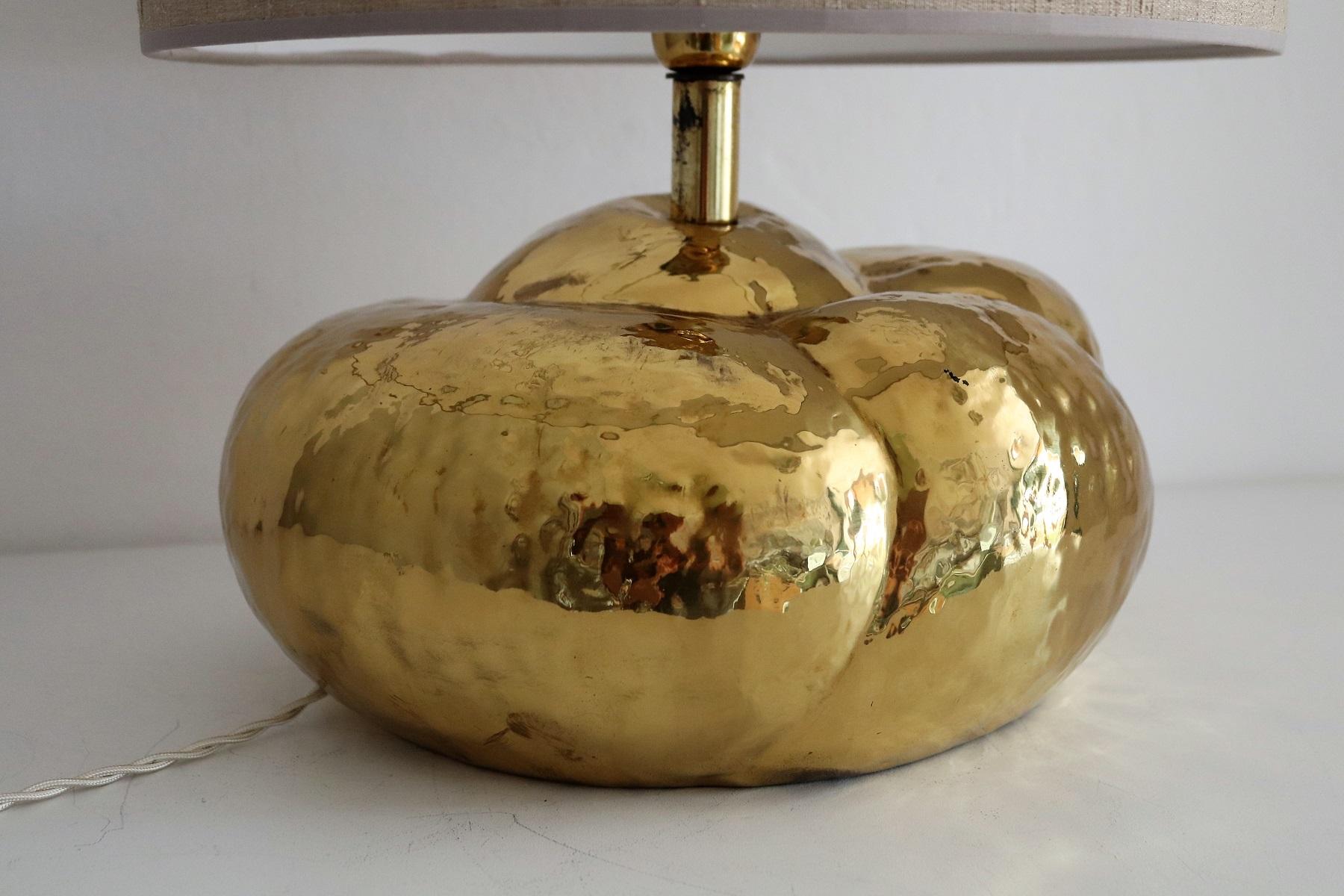 Italian Midcentury Organic Artisan Brass Table Lamp in Pumpkin Shape, 1950s 5