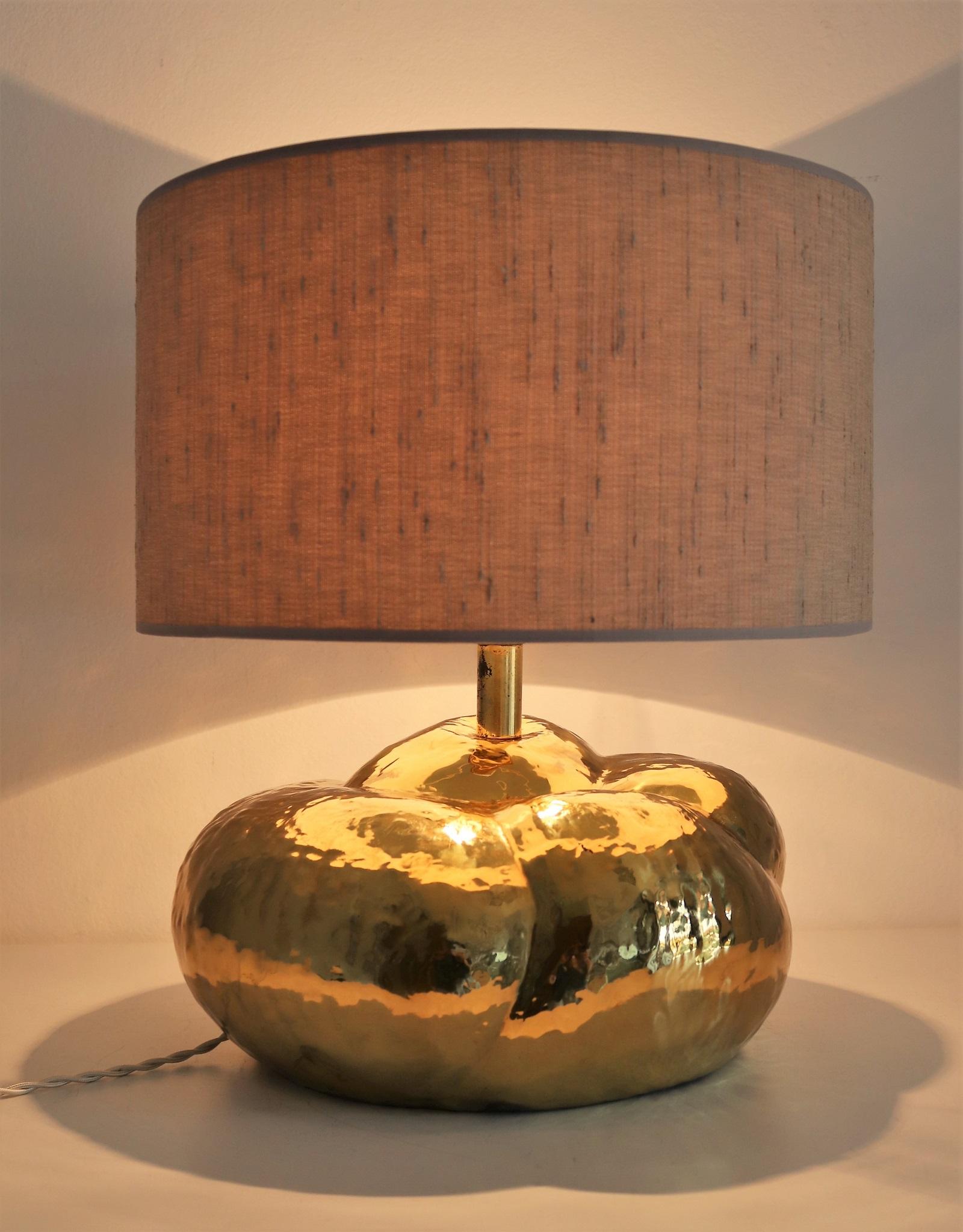 Mid-Century Modern Italian Midcentury Organic Artisan Brass Table Lamp in Pumpkin Shape, 1950s